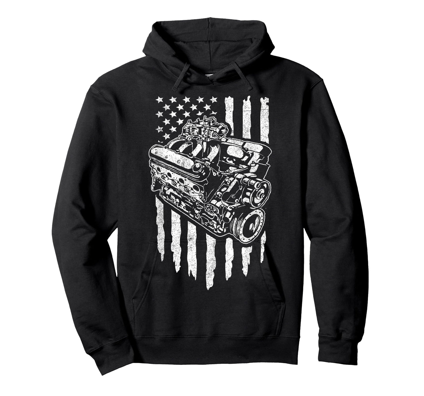 American Flag Muscle Car Motor Hot Rod Engine Racing T-Shirt