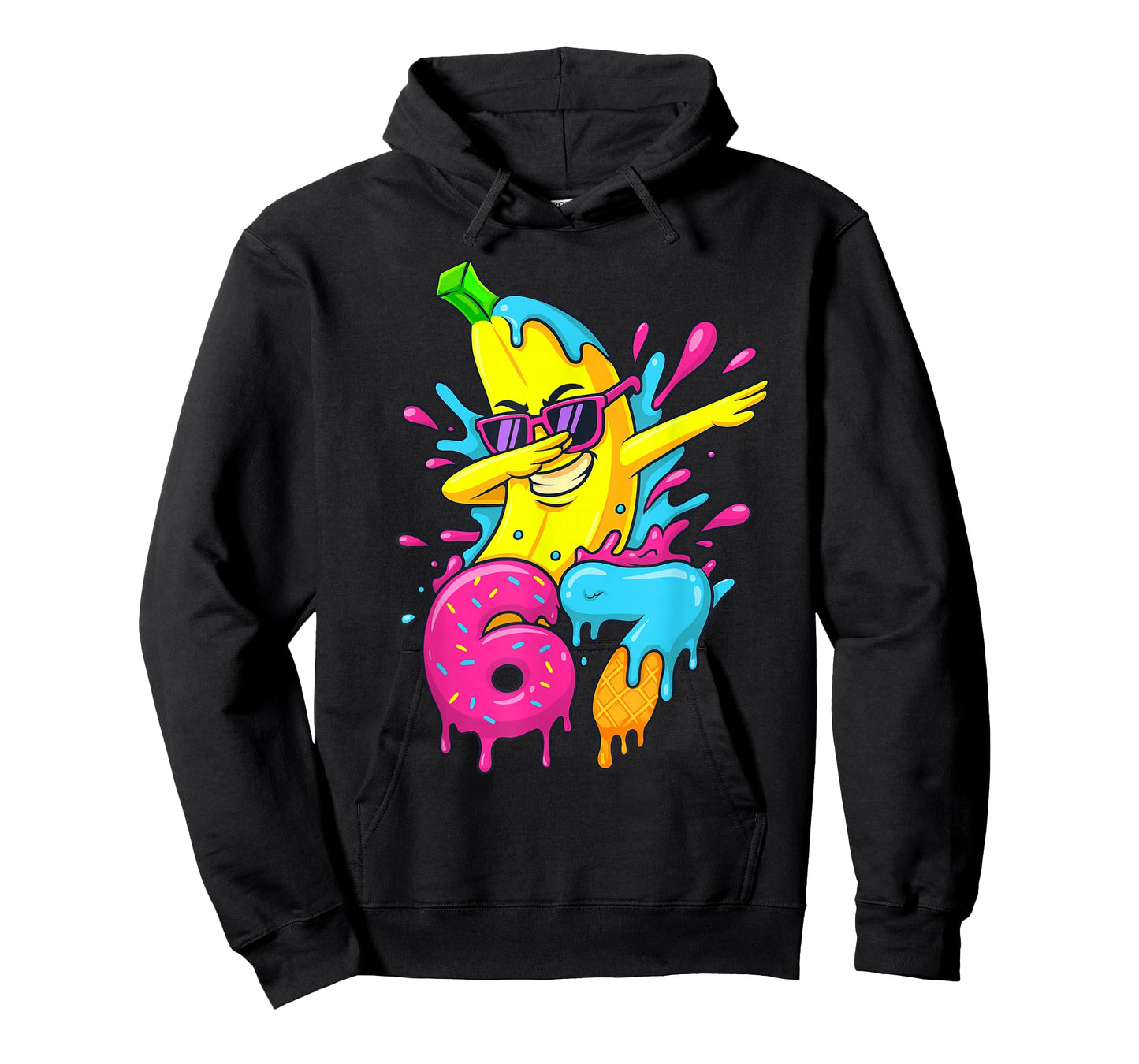 67 Dabbing Banana Baseball Funny 6 7 Dripping Ice Cream Meme T-Shirt
