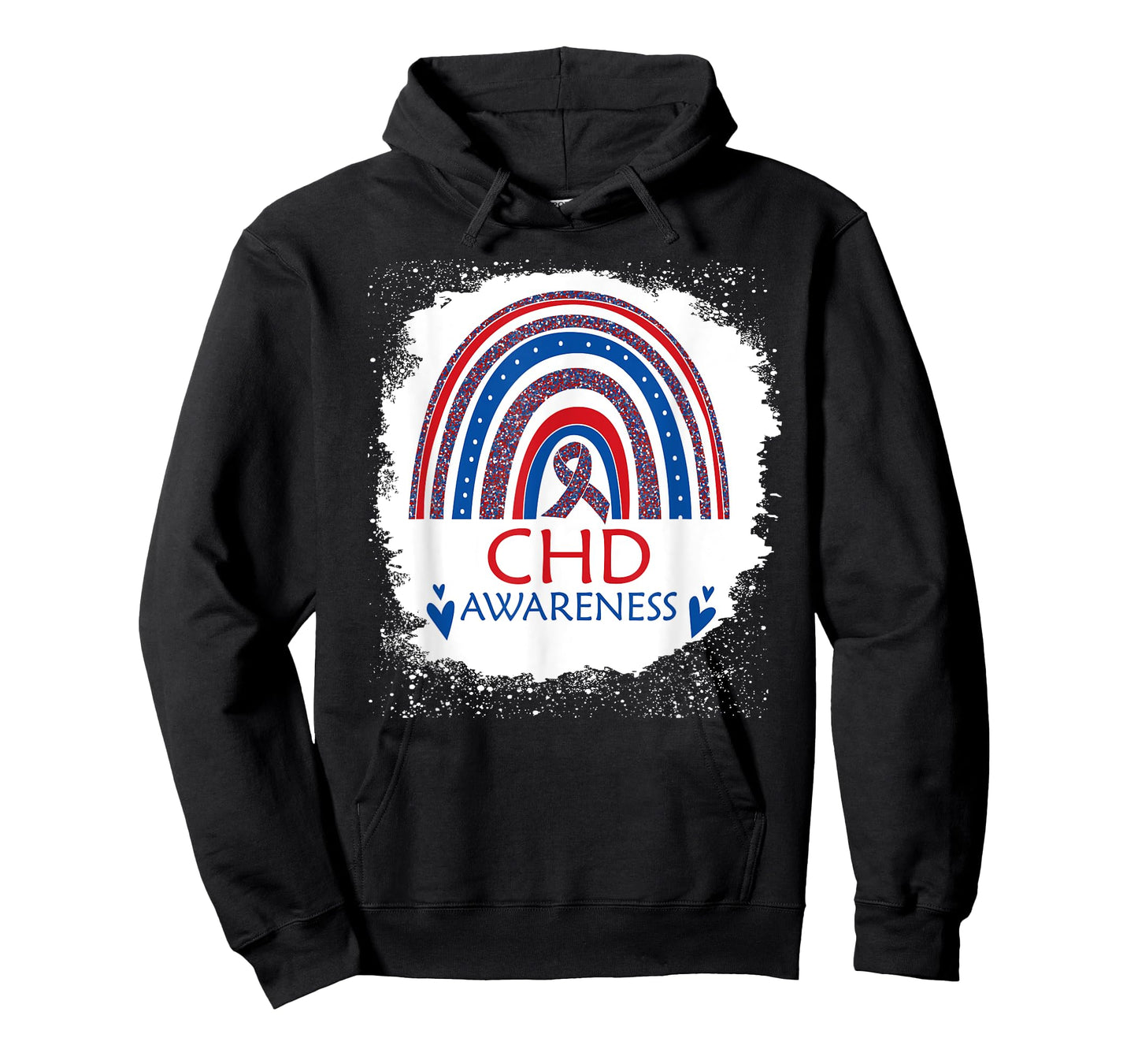 CHD Awareness Heart Disease Bleached Rainbow Blue Red Ribbon T-Shirt
