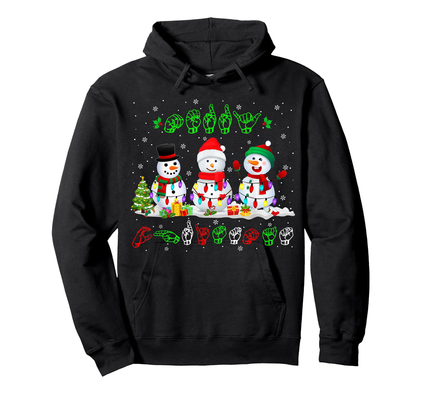 Christmas Lights Merry Christmas Snowman ASL Sign Language T-Shirt