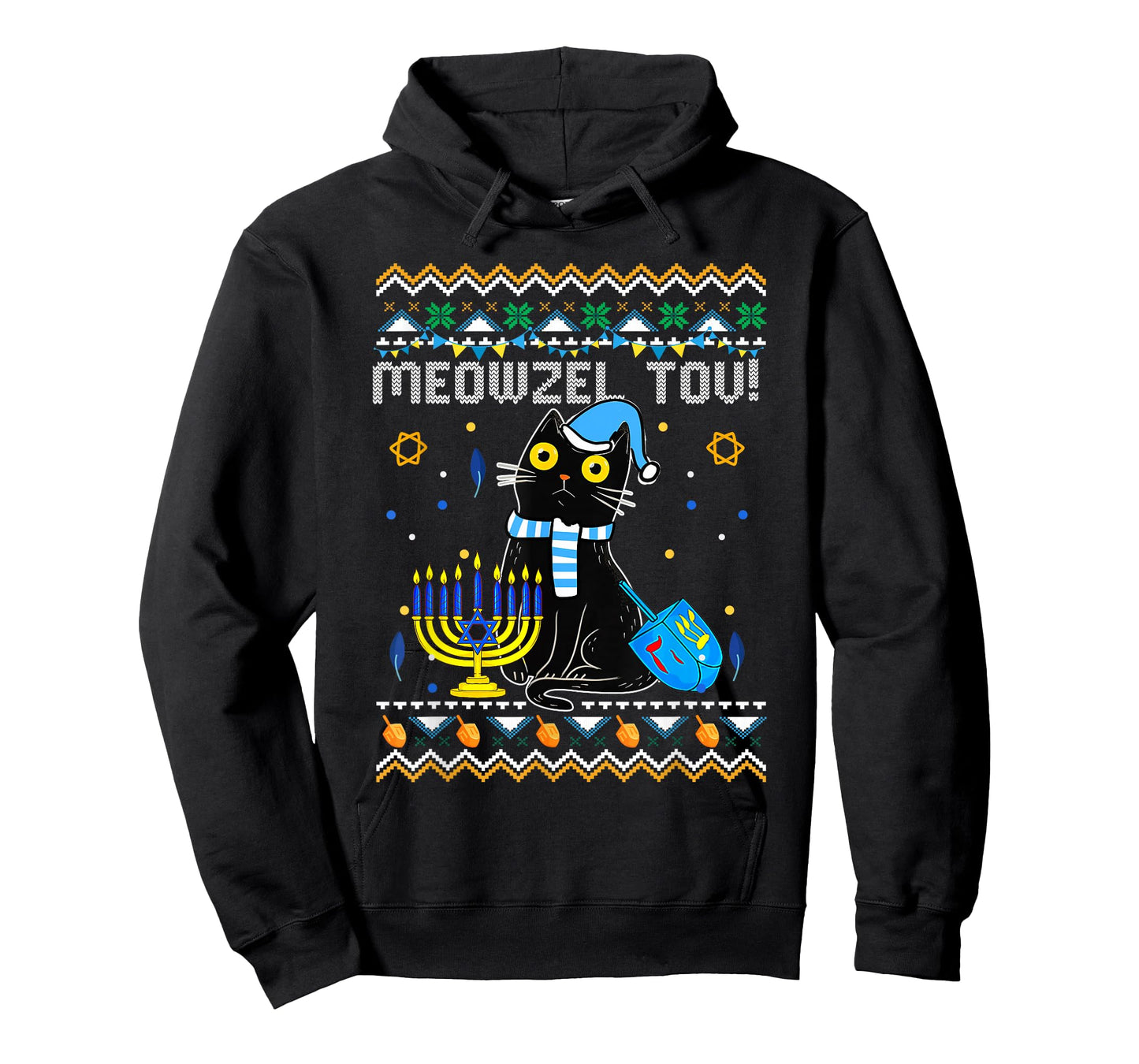 Funny Happy Hanukkah Hanukkat Meowzel Tov Jewish Cat Menorah T-Shirt