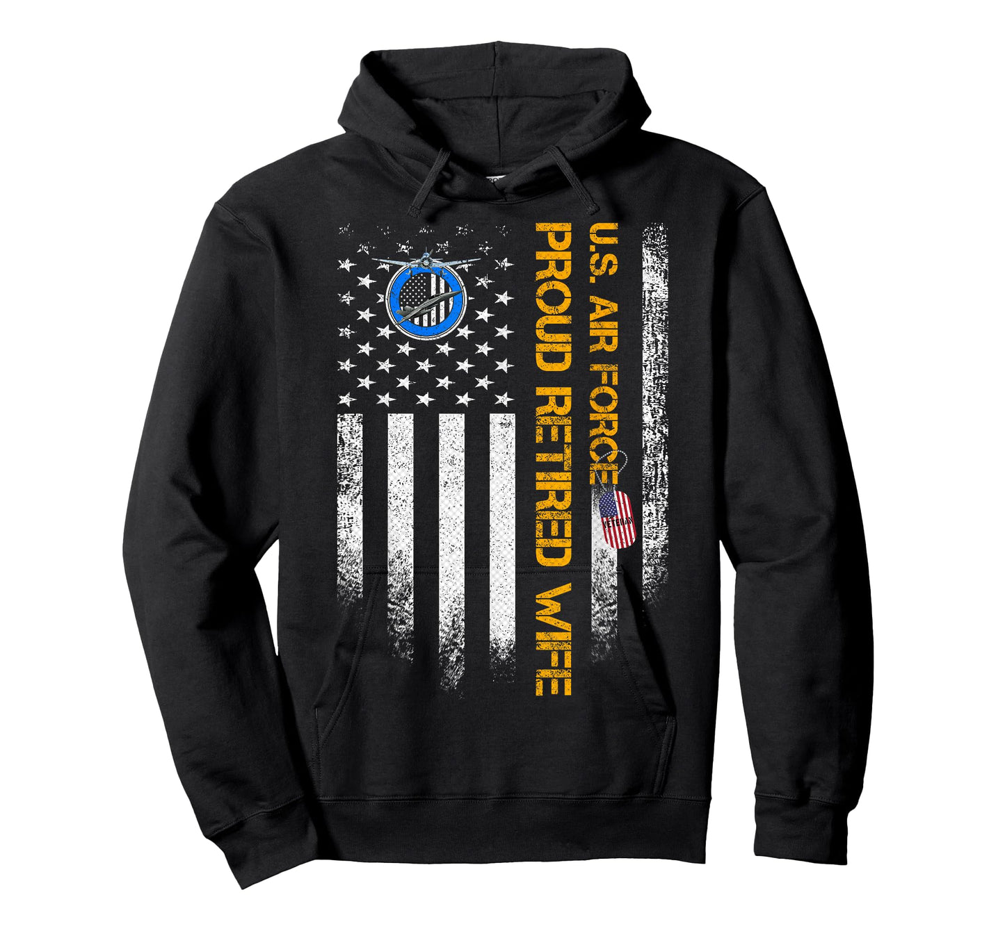 Vintage USA American Flag US Air Force Proud Retired Wife T-Shirt for Women Men