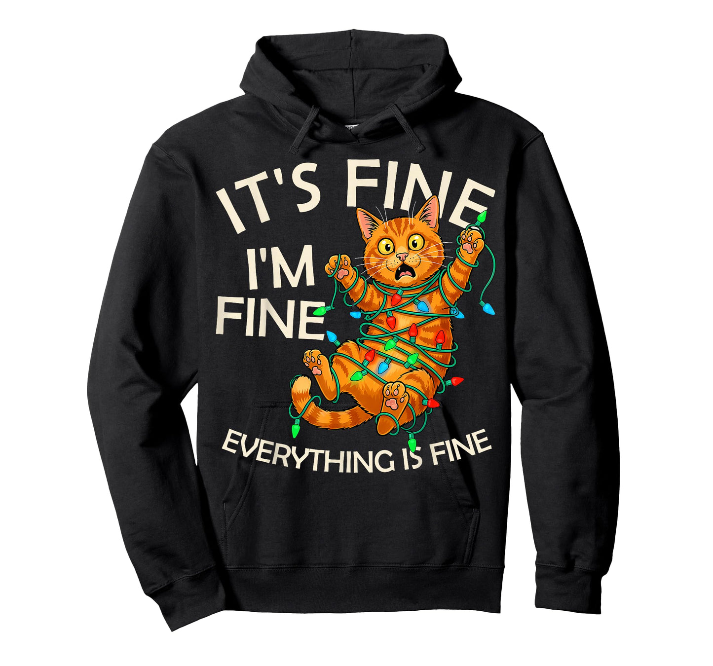 Funny Orange Cat Christmas Light It's Fine I'm Fine Xmas T-Shirt