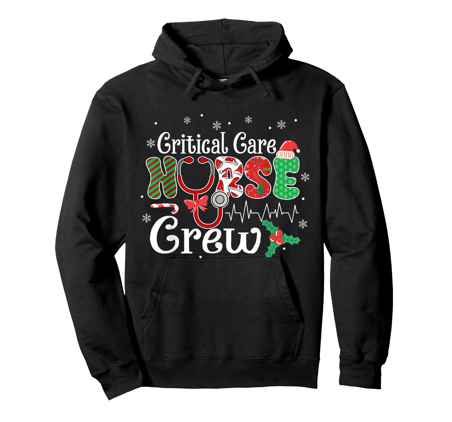 Critical Care Nurse Crew Stethoscope Santa Hat Christmas T-Shirt