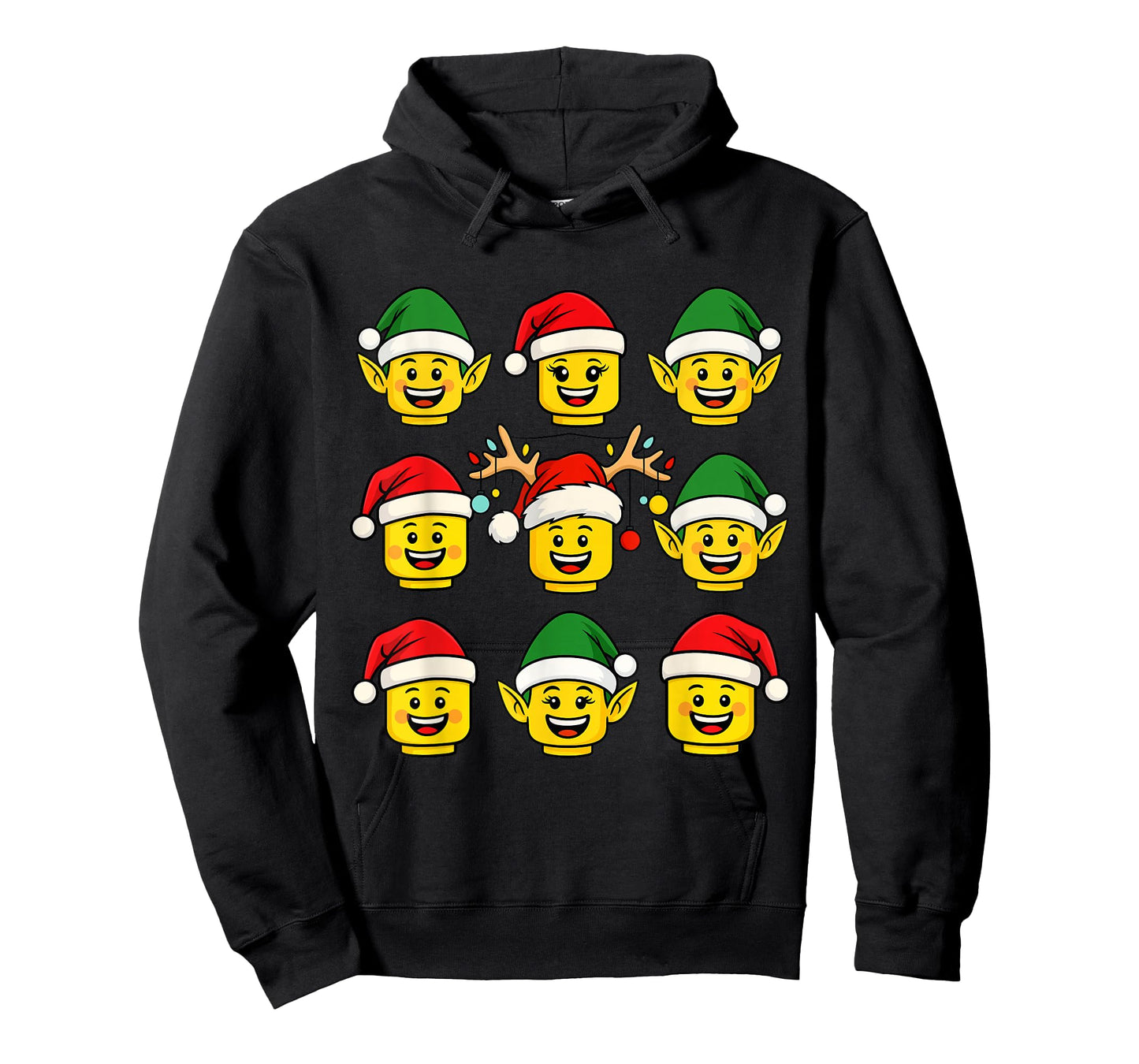 Christmas Building Bricks Santa Elf Reindeer Heads Block T-Shirt