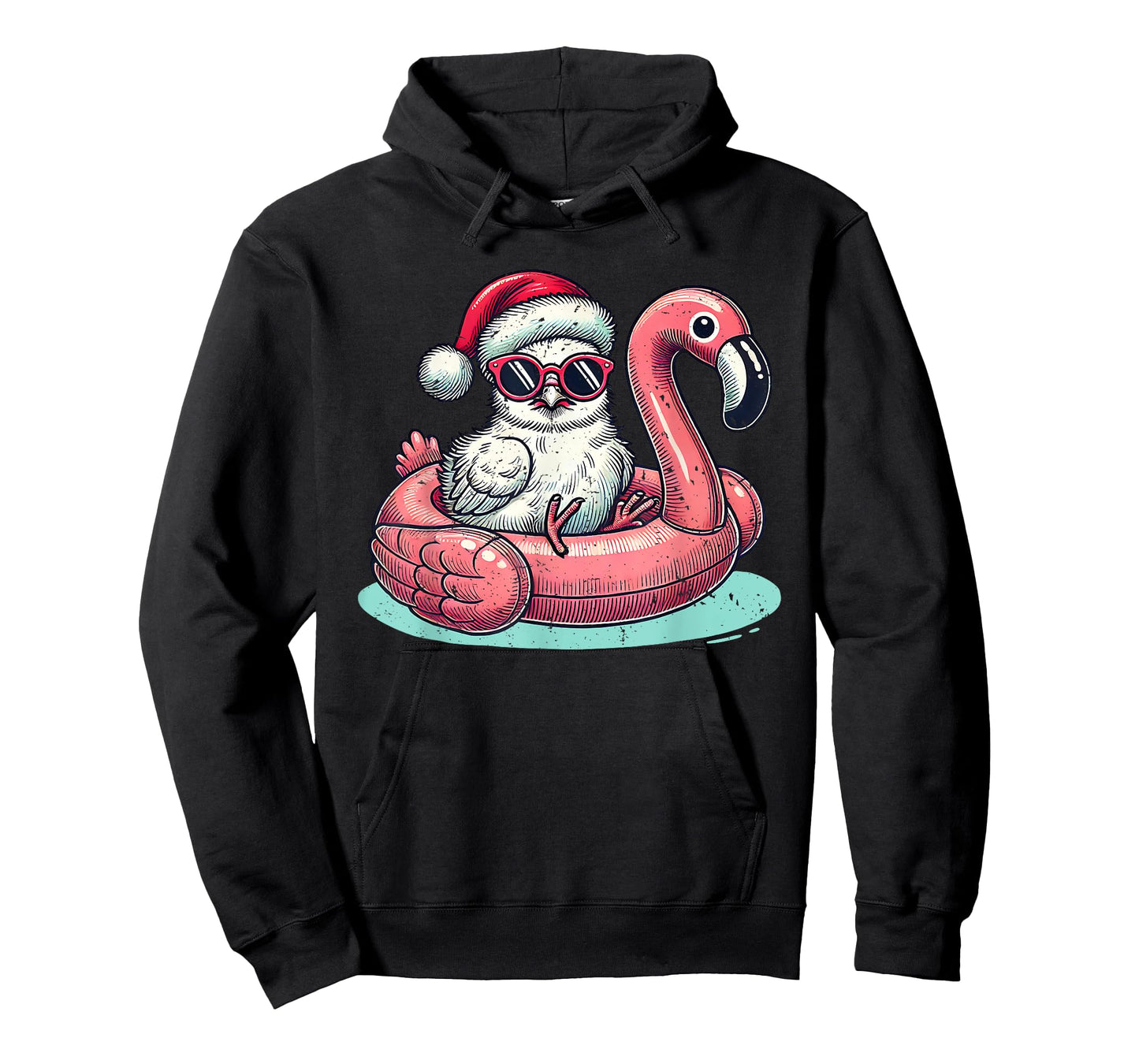 Christmas in July Silkie Chicken Mom Santa Flamingo Floatie T-Shirt