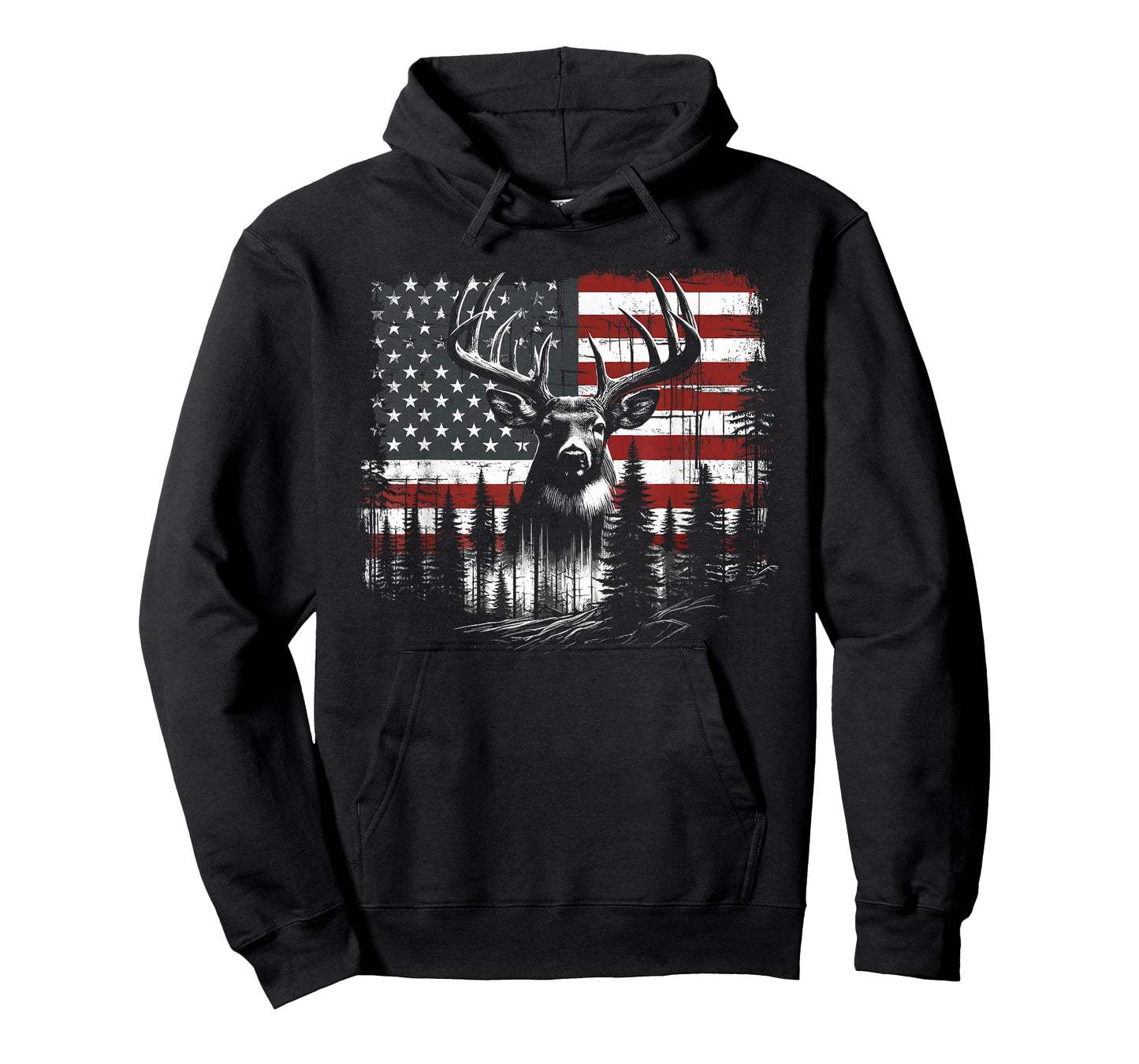 Deer Hunting American Flag Whitetail Buck Antlers T-Shirt