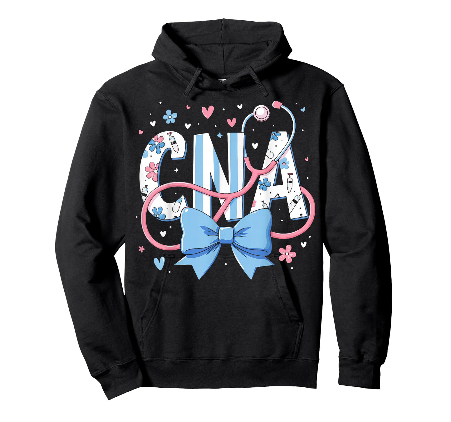 Coquette CNA Nurse Blue Floral Stethoscope Bow Cute Nurse T-Shirt