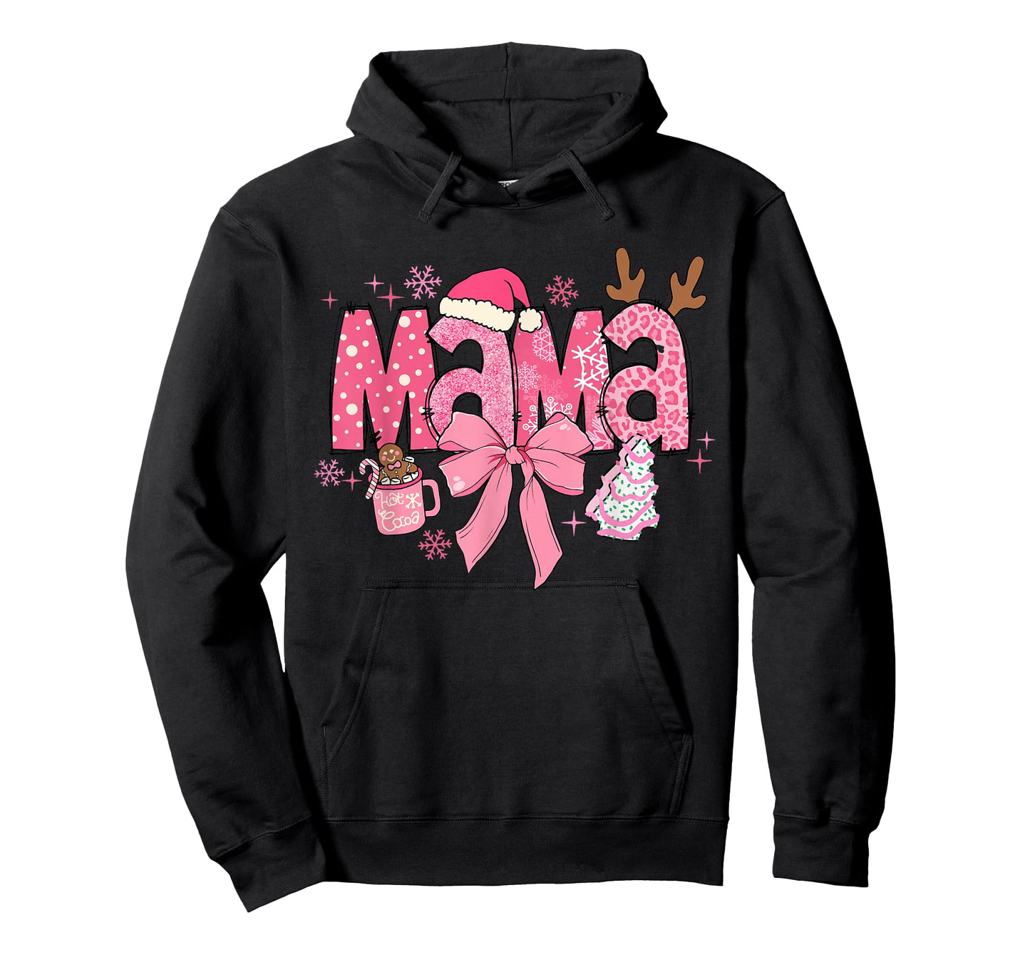 Cute Coquette Bow Pink Mama Christmas Tree Merry Xmas Family T-Shirt