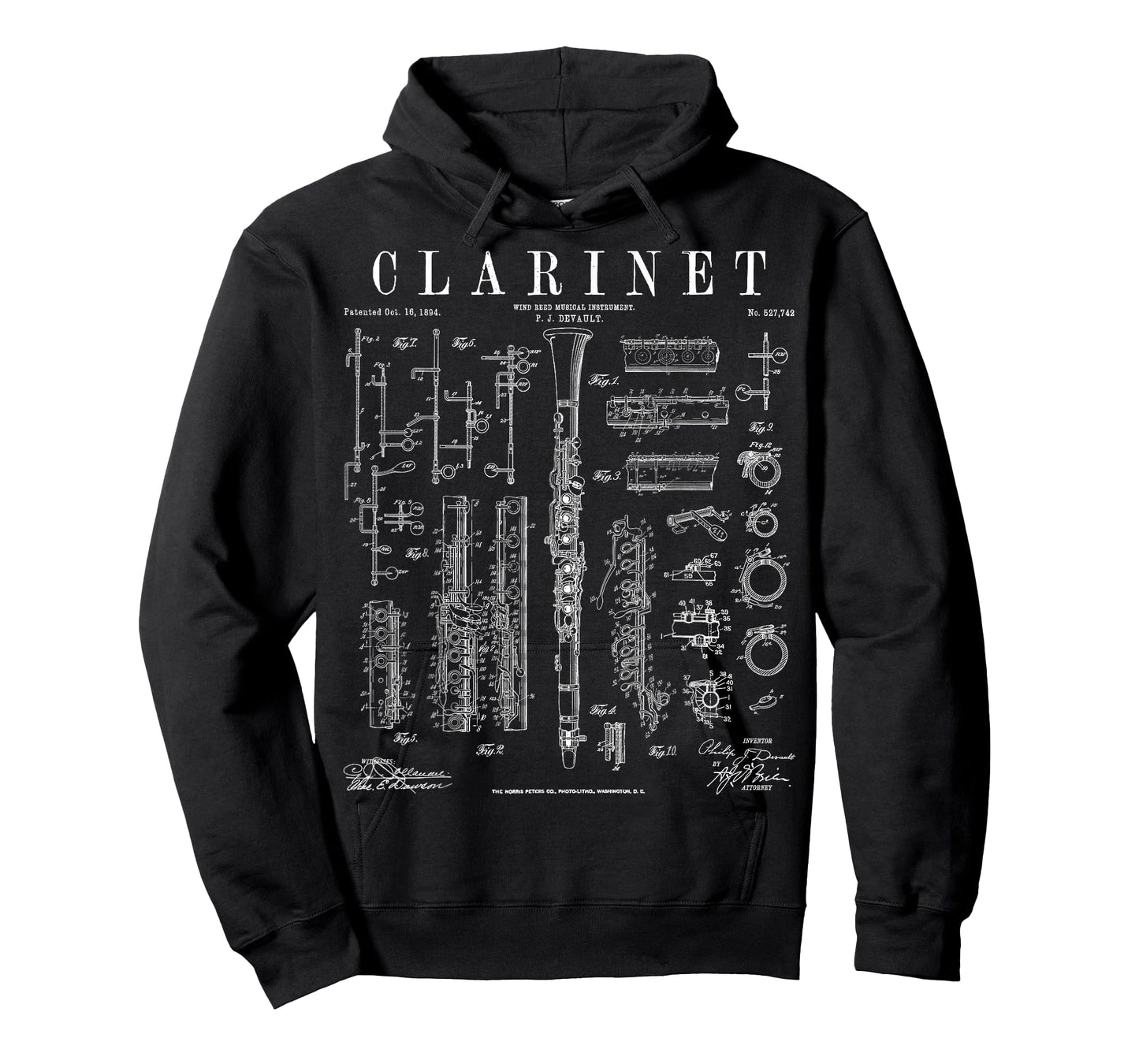 Clarinet Vintage Patent Clarinetist Drawing Print T-Shirt