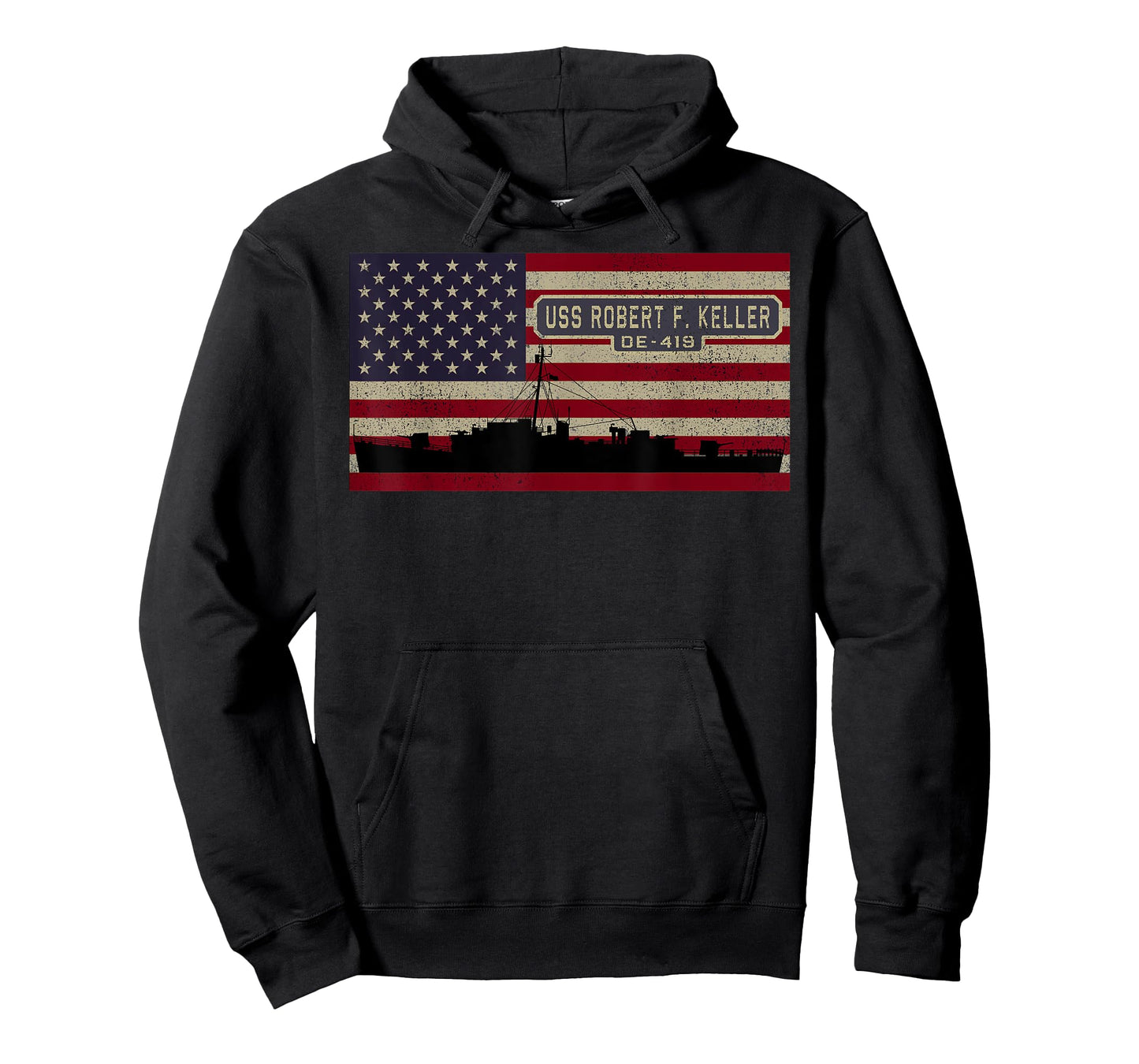 USS Robert F Keller DE-419 Ship American Flag T-Shirt for Women Kids Men