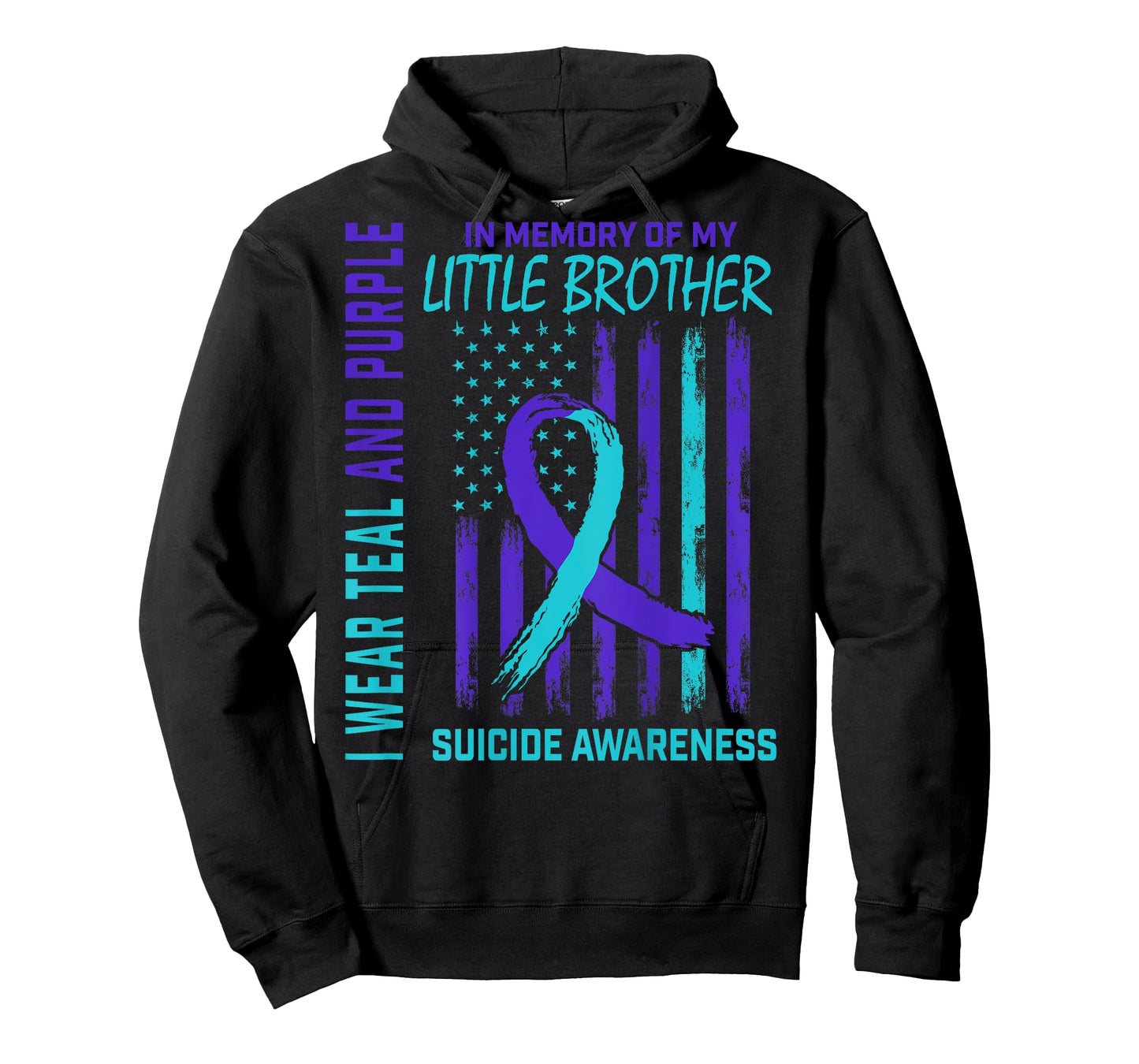 Teal Purple Suicide Awareness Flag Little Brother Back Print T-Shirt
