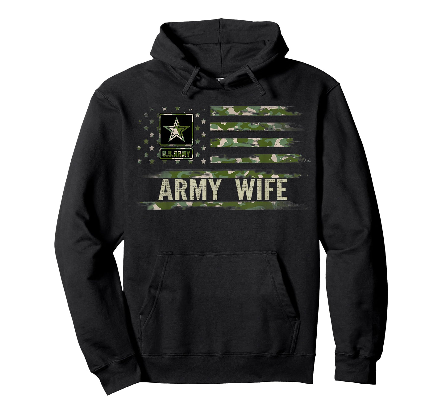 Vintage Army Wife with Camo American Flag for Veteran Gift T-Shirt
