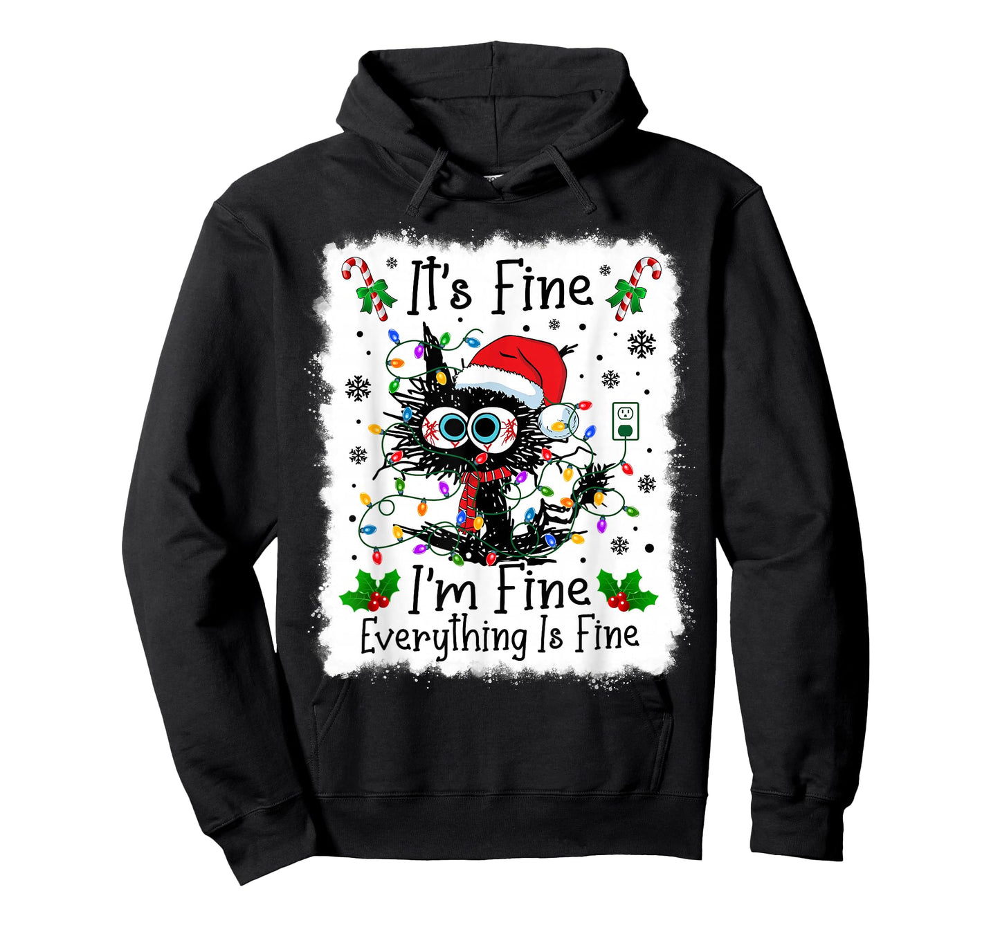 It's Fine I'm Fine Everything is Fine Cat Christmas Lights T-Shirt
