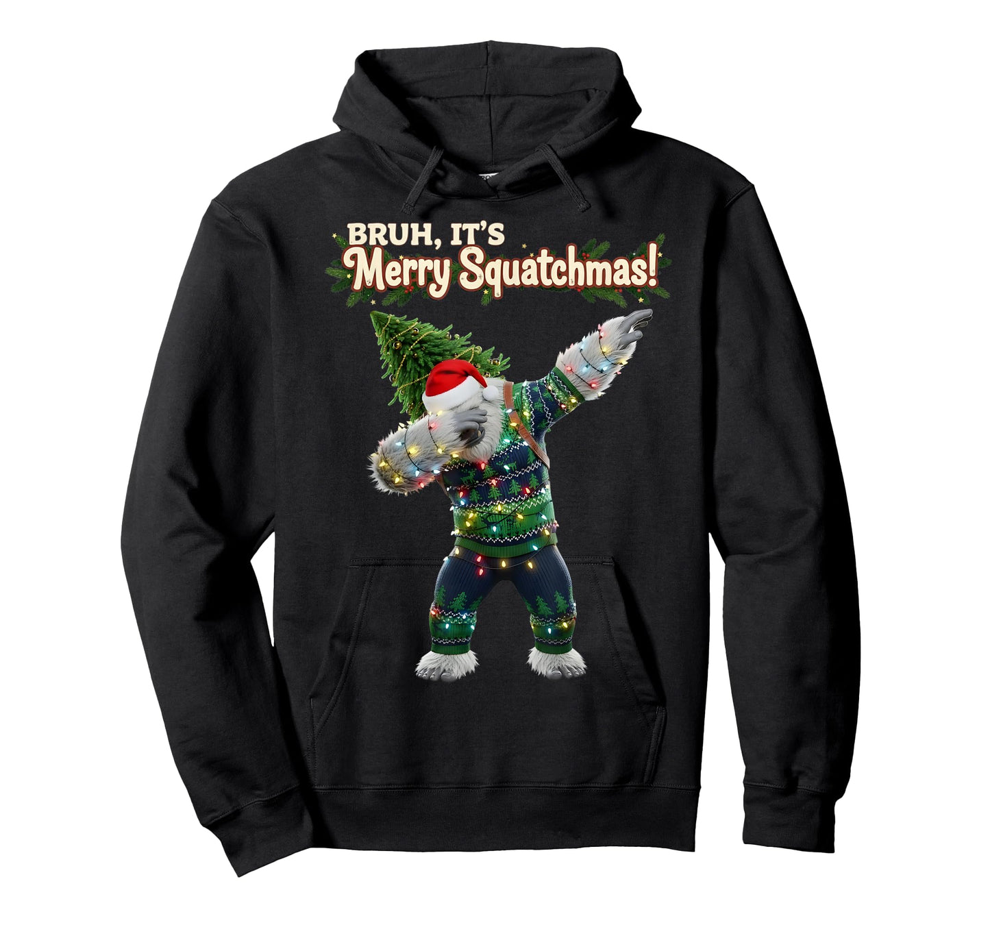 Bruh It's Merry Squatchmas Dabbing Bigfoot Ugly Christmas T-Shirt
