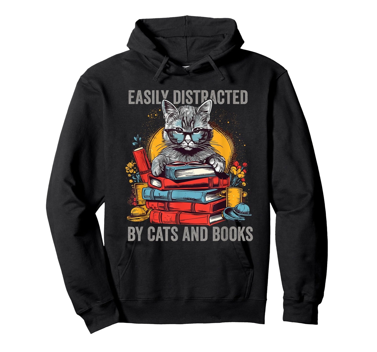 Easily Distracted by Cats and Books Book Lovers T-Shirt
