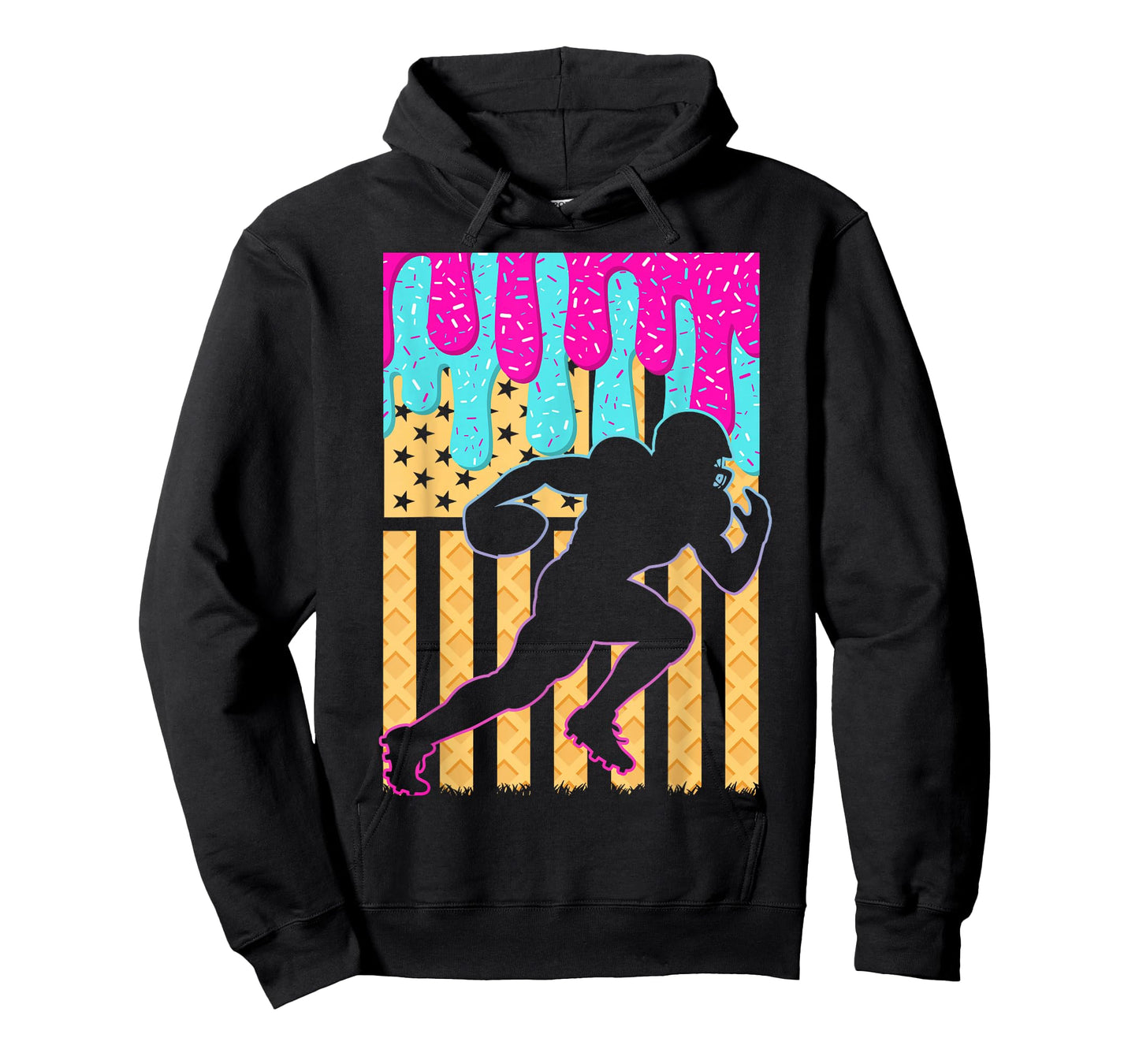Football Ice Cream Drip Boys Football Player American Flag T-Shirt