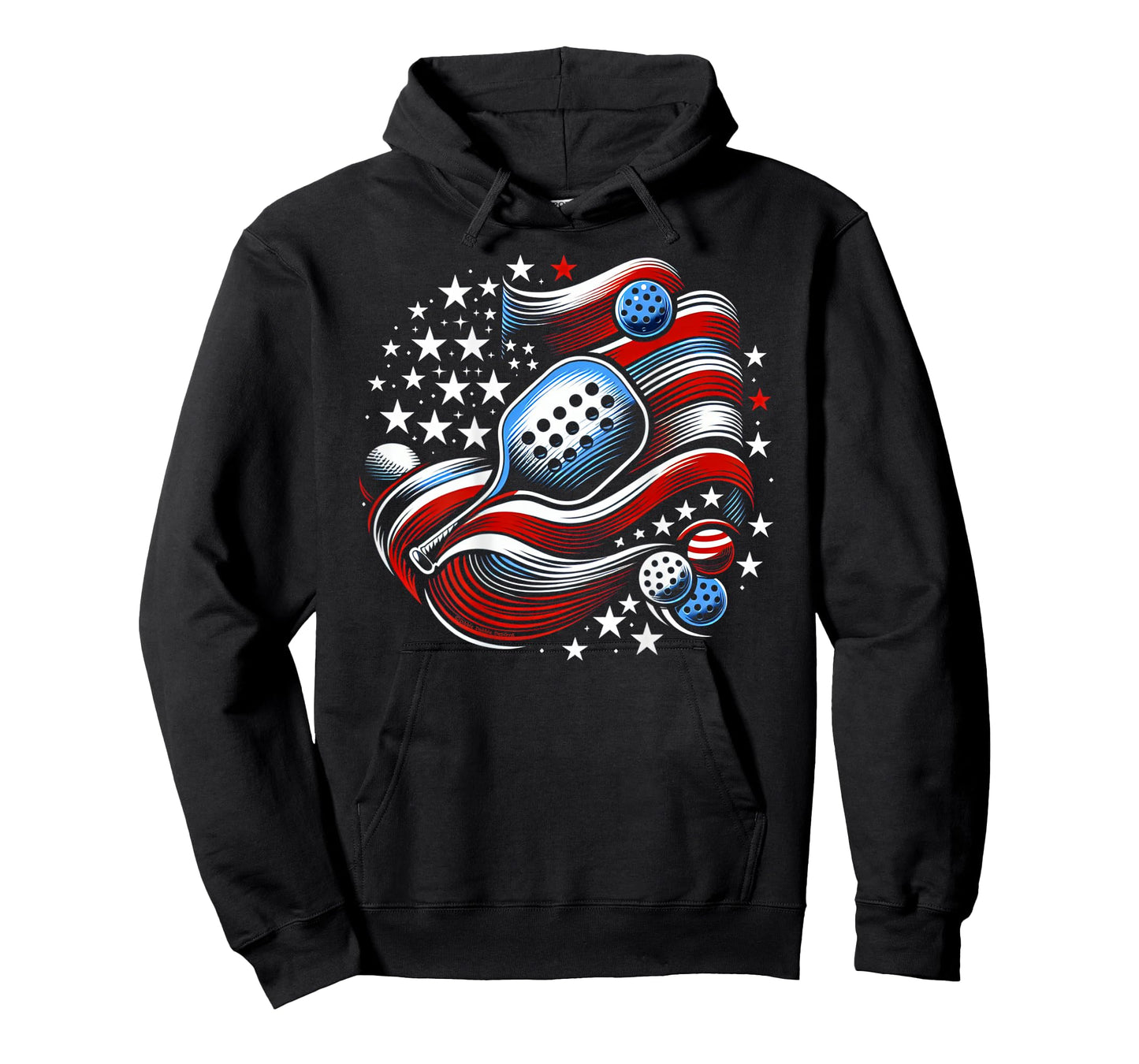 Design on Back Patriotic Stars Stripes USA Flag Pickleball T-Shirt