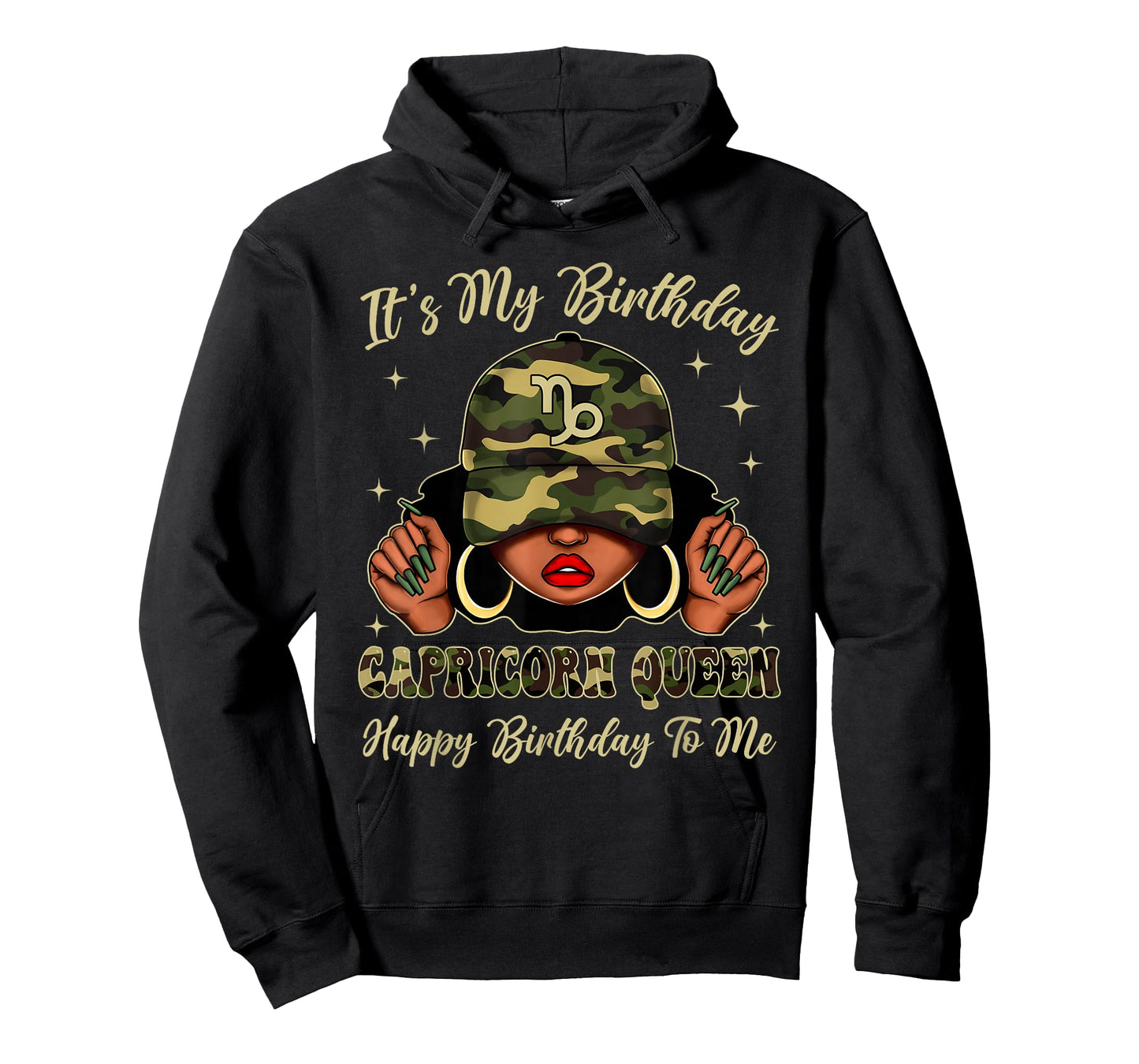 Capricorn Queen Black Woman With Cap Camo It's My Birthday T-Shirt