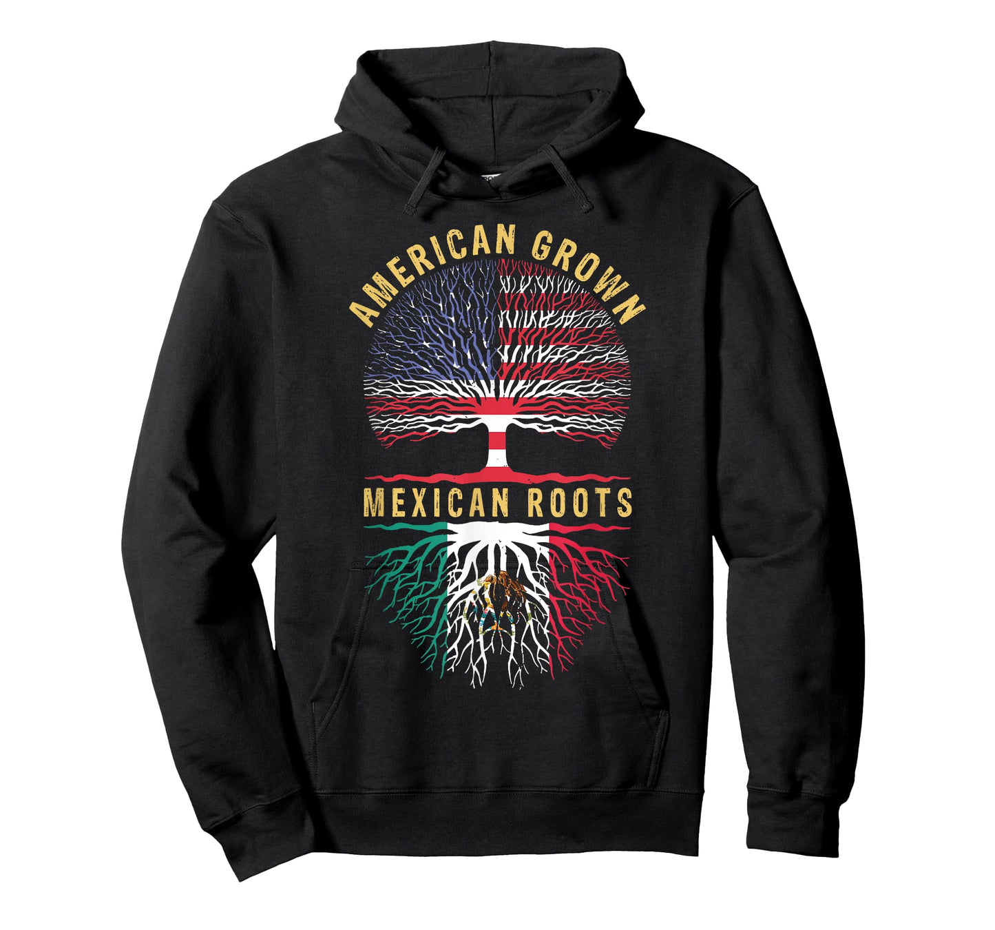 American Grown Mexican Roots Distressed Tree American Flag T-Shirt