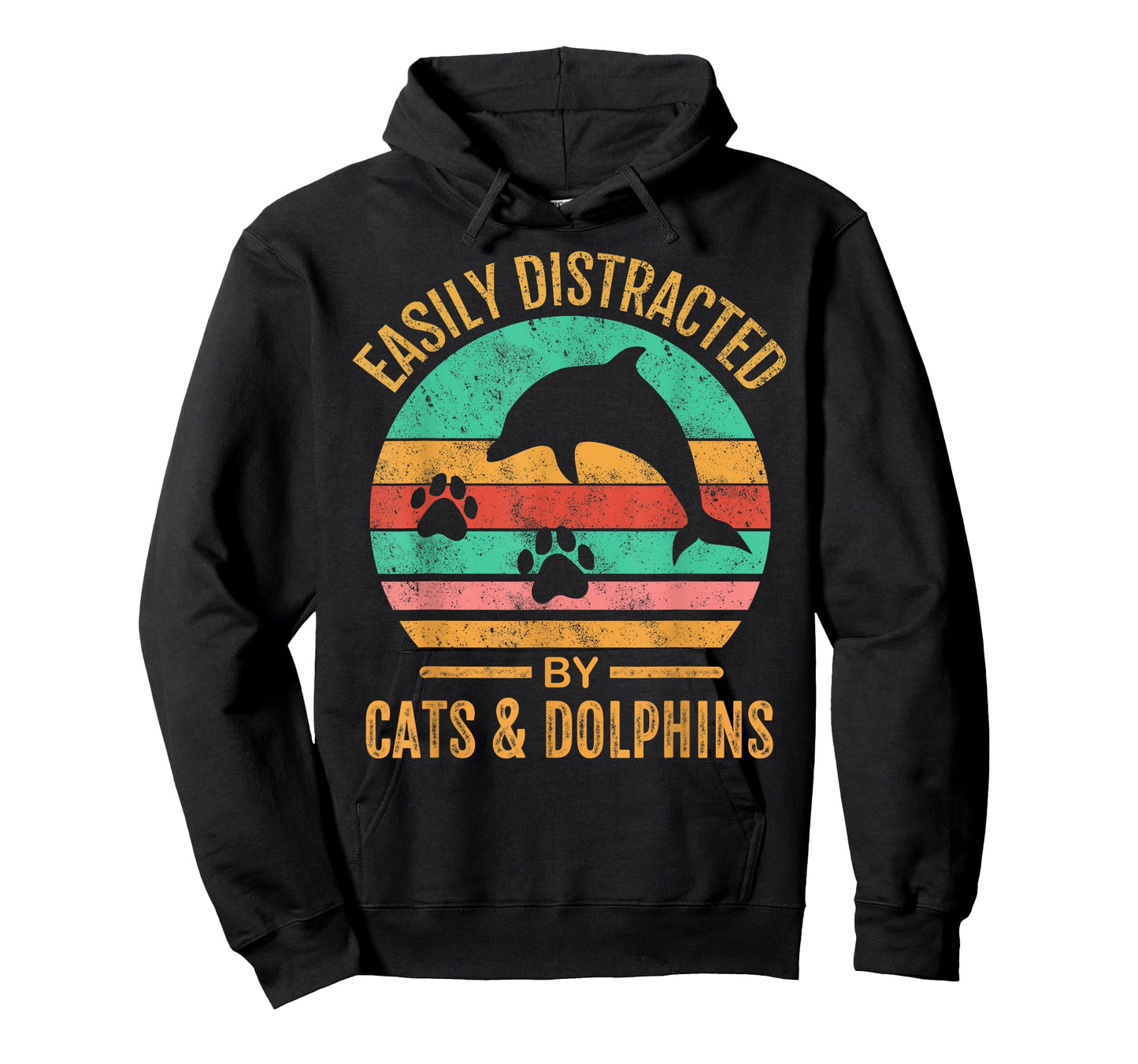 Easily Distracted By Cats & Dolphins Retro Funny T-Shirt