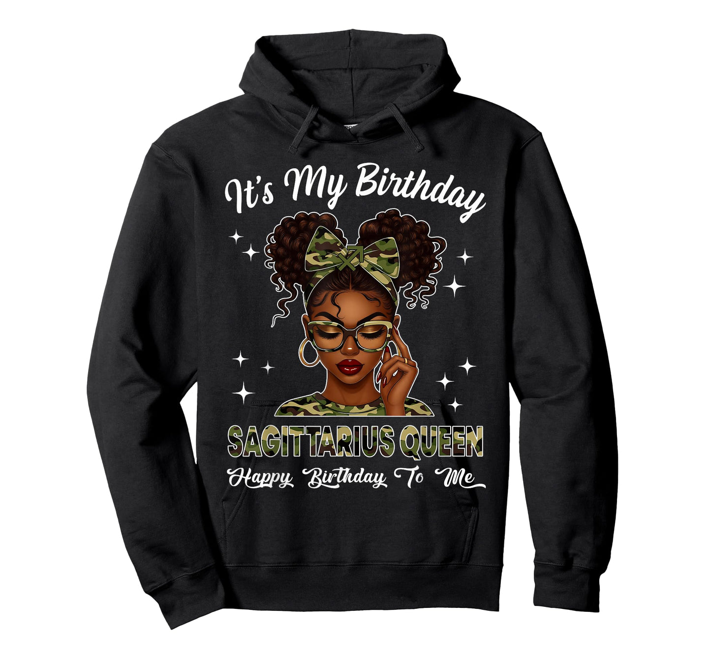 It's My Birthday Sagittarius Queen Camo Bow Afro Black Girl T-Shirt