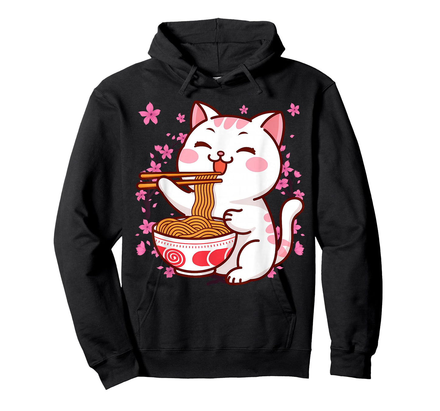 Pink Kawaii Cat Ramen Noodles Anime Japanese Cherry Blossom T-Shirt