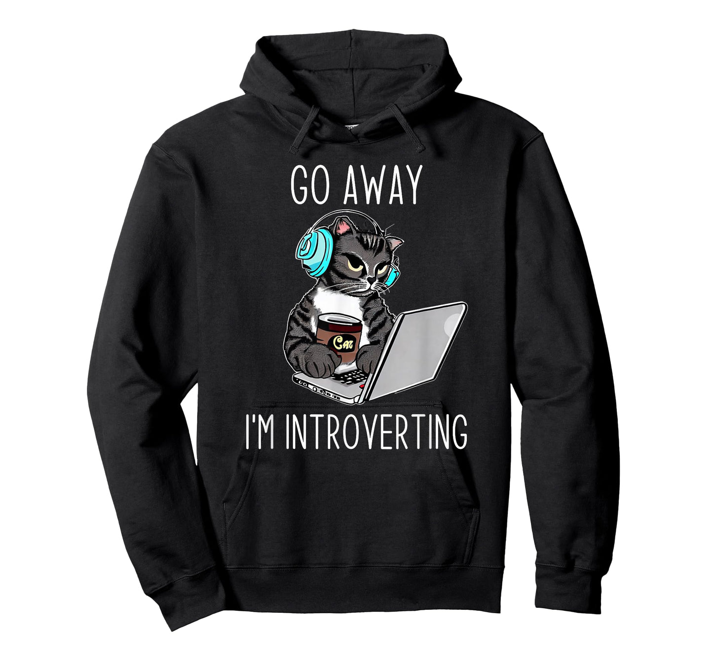 Go Away I'm Introverting Finny Cat with Laptop and Coffee Men Women T-Shirt