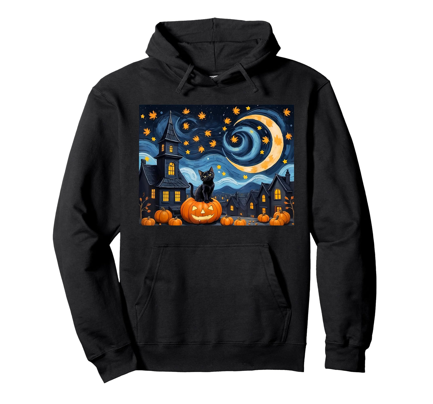 Halloween Van Gogh Starry Night Black Cat Pumpkin Vintage Men Women Kids T-Shirt