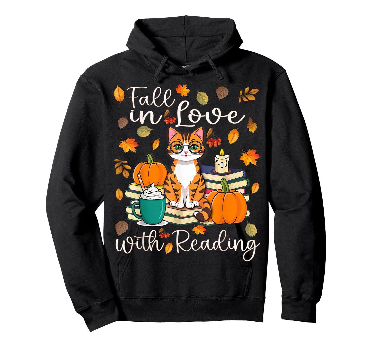 Cat Fall In Love With Reading Book Lover Autumn T-Shirt