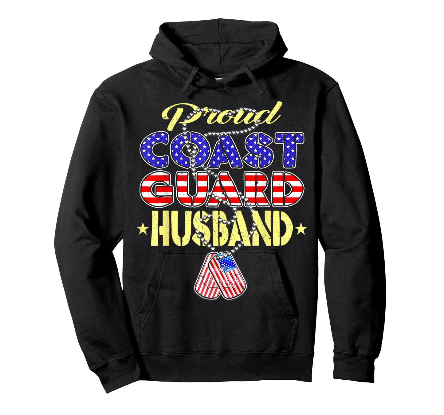 Proud US Coast Guard Husband US Flag Dog Tag Military Spouse T-Shirt