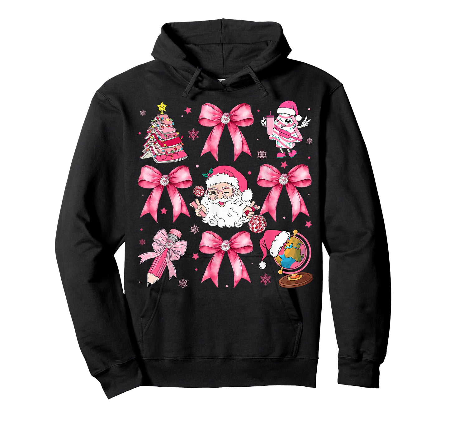 Merry Christmas Pink Santa Coquette Bow Teacher Girl Women T-Shirt