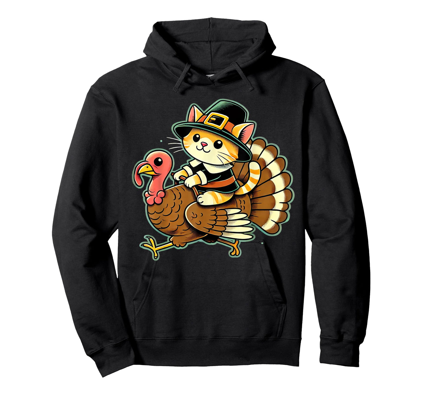 Cute Cat Pilgrim Costume And Turkey Funny Thanksgiving Retro T-Shirt for Men Women Girls Kids