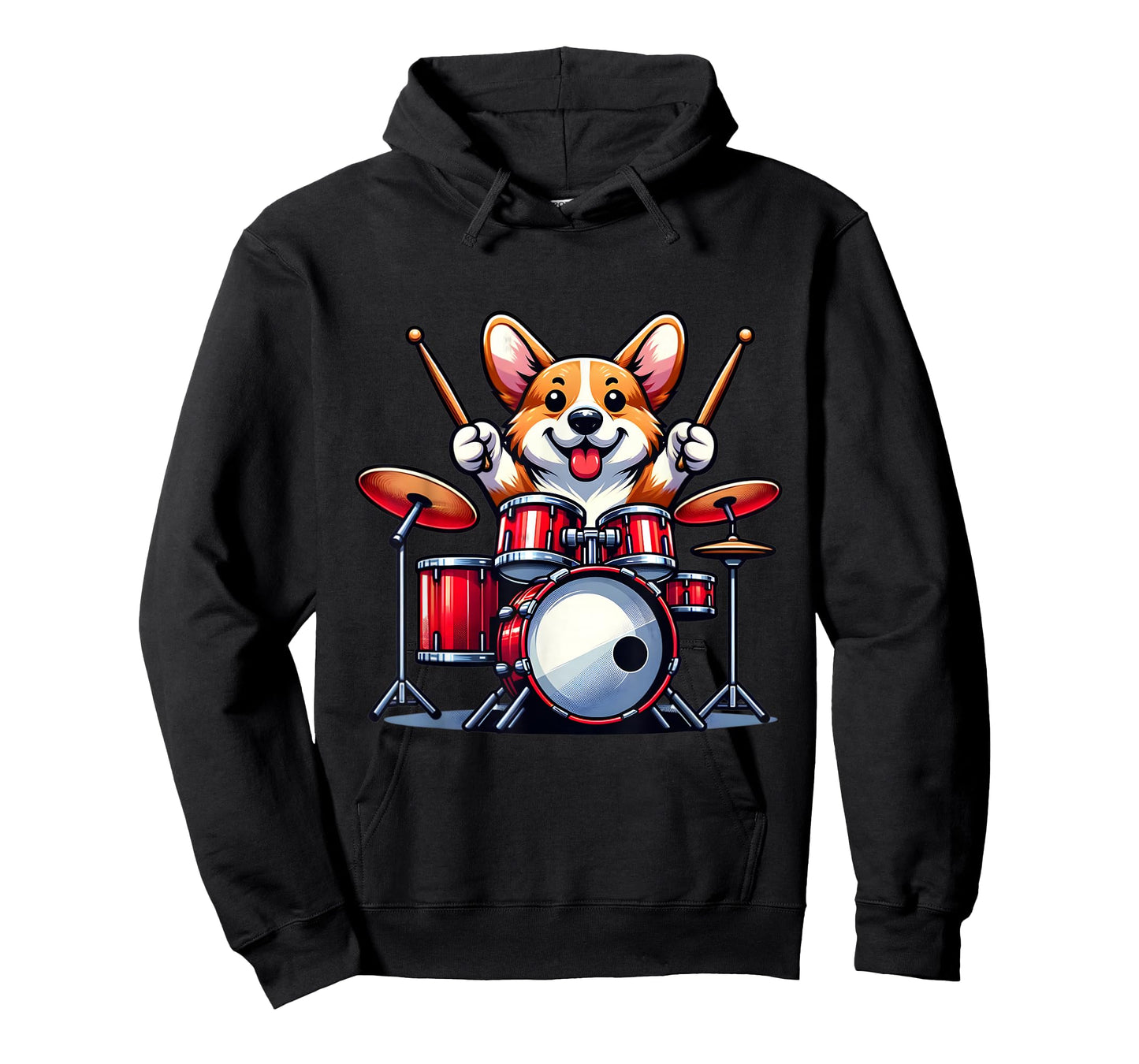 Cute Corgi Dog Playing Drums Drumset Graphic Funny Drummer T-Shirt
