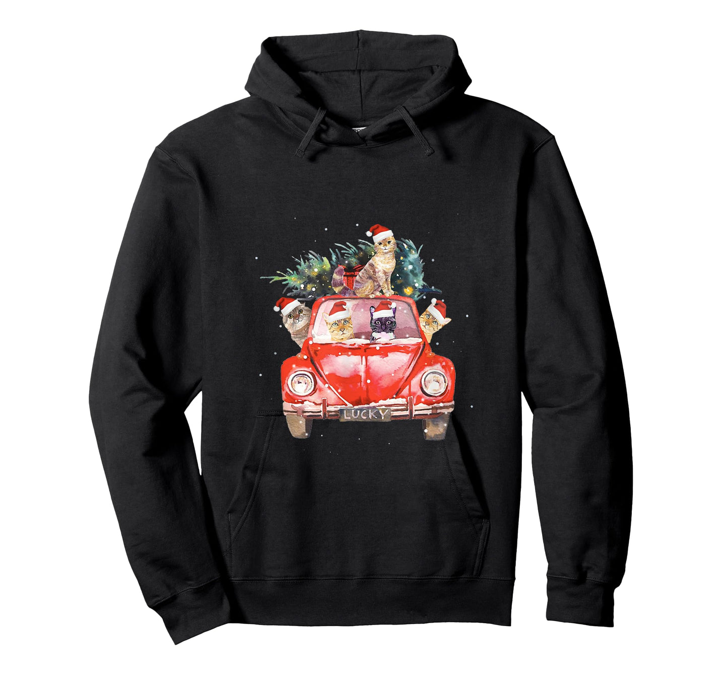 Cat Riding Red Truck Christmas Tree Cat Santa Hat Xmas Gift T-Shirt for Men Women Kids