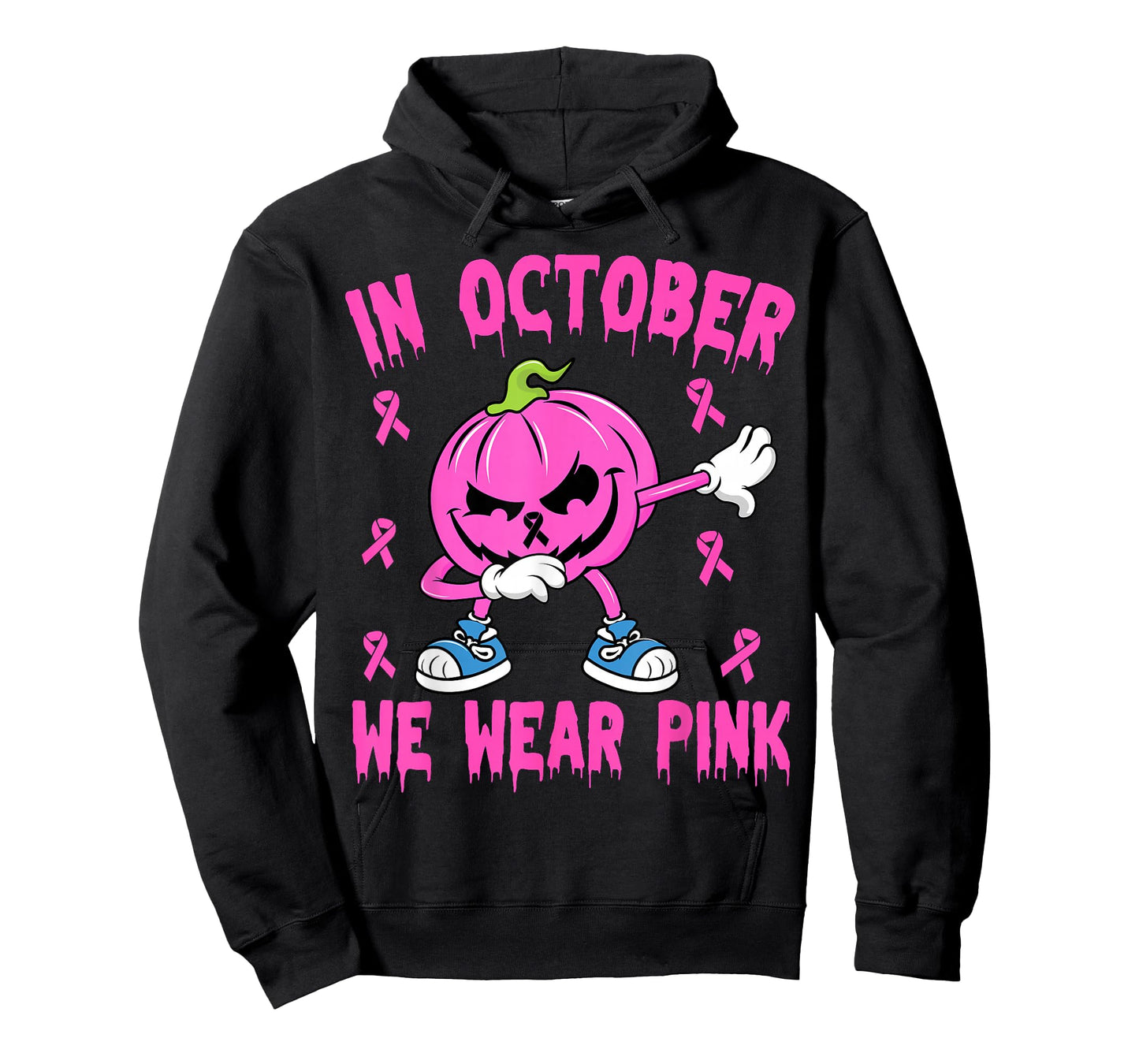 in October We Wear Pink Breast Cancer Pumpkin Halloween Boys T-Shirt