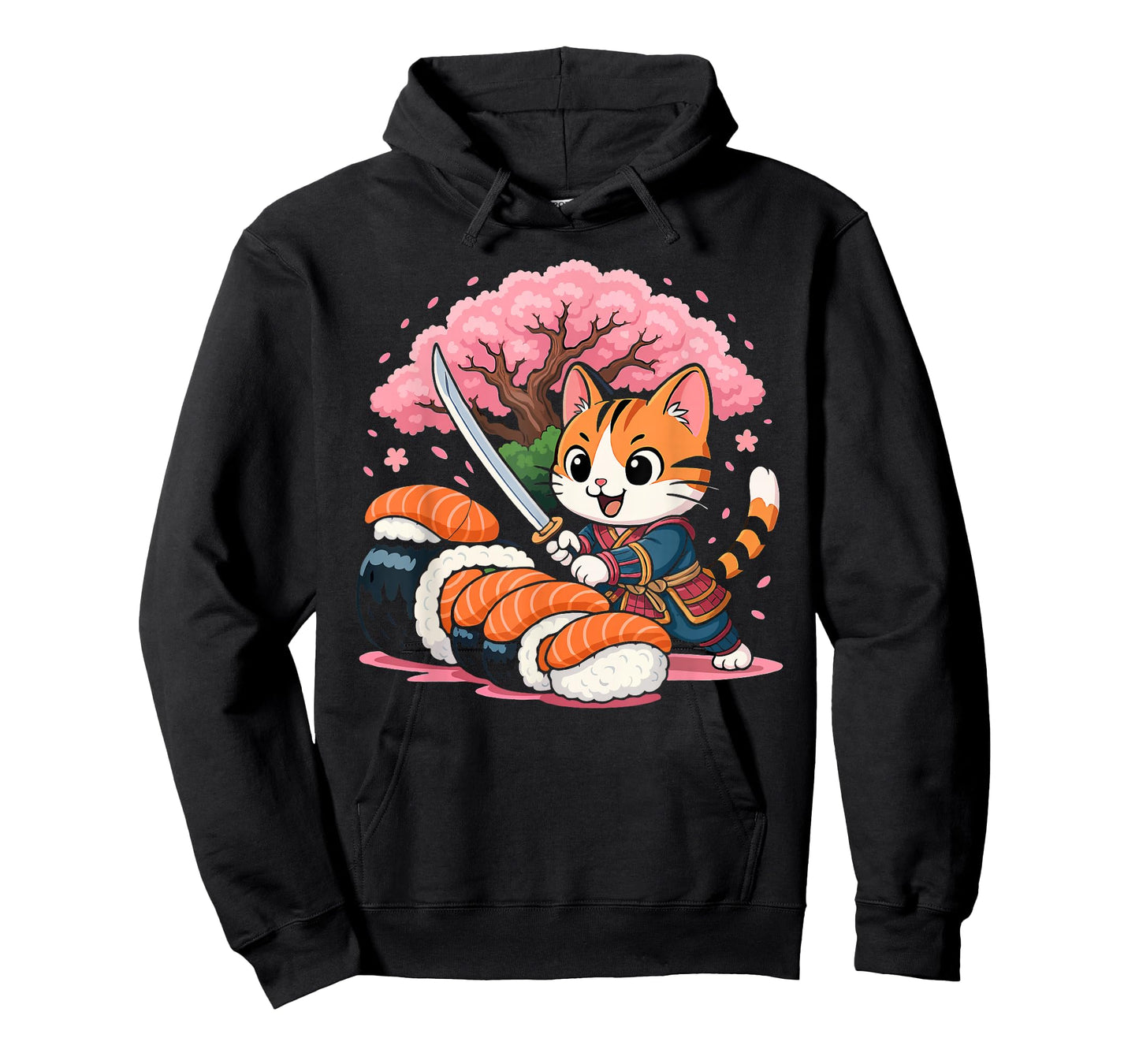 Kawaii Samurai Cat Sushi Funny Japanese Food Lovers T-Shirt