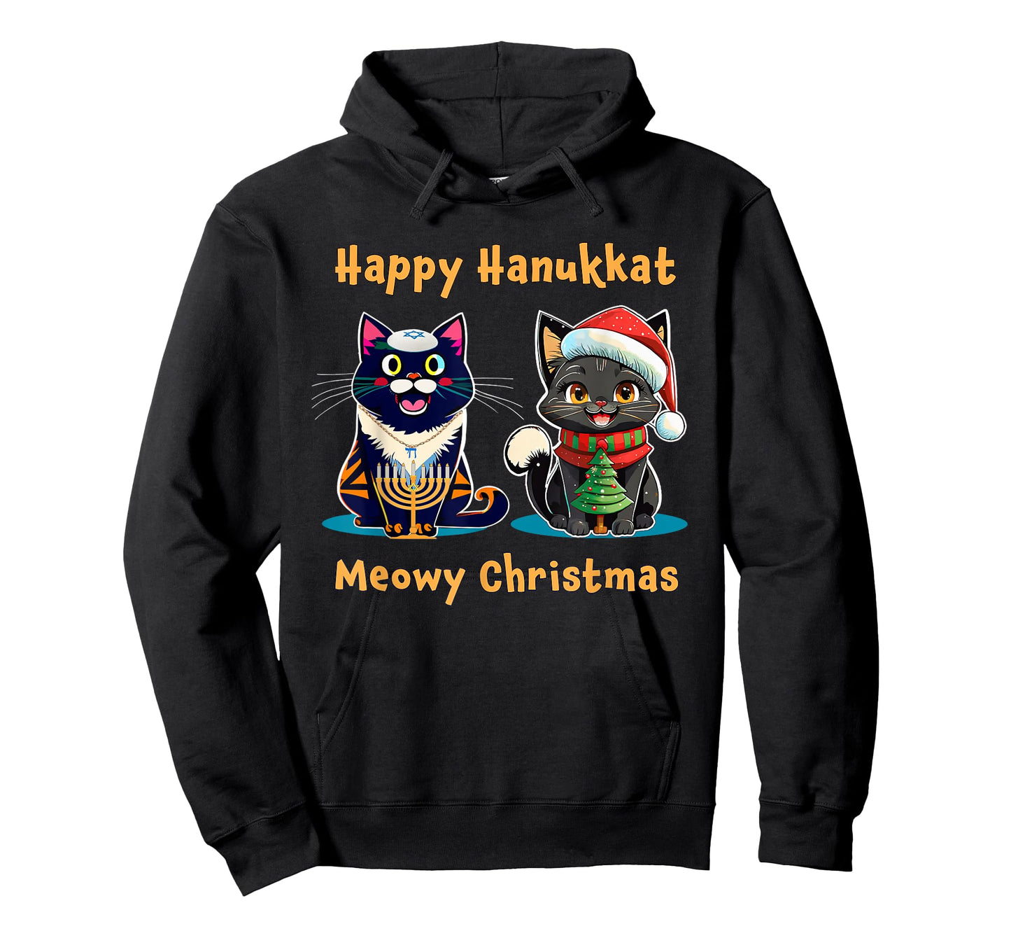 Merry Christmas Happy Hanukkah Jewish Christian Cat Lovers T-Shirt for Men Women Kids