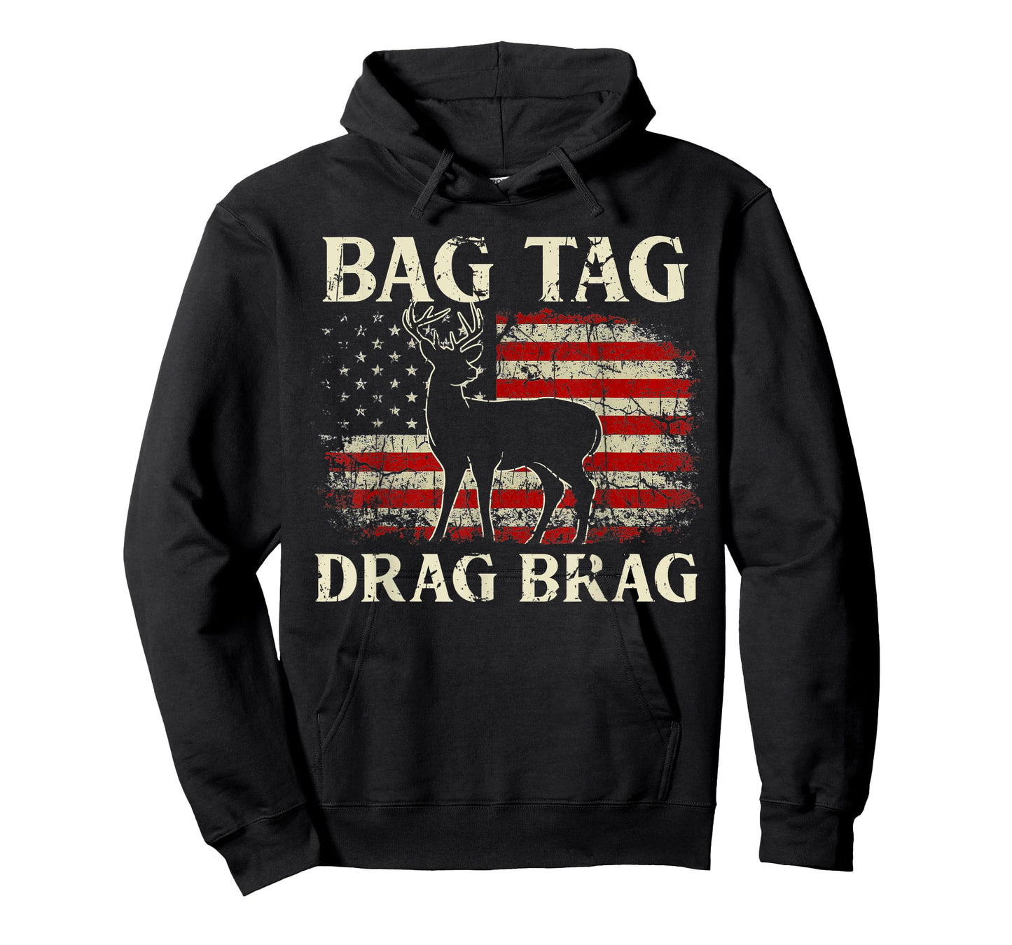Bag Tag Drag Brag Vintage Deer Hunting Hunter USA FLag T-Shirt