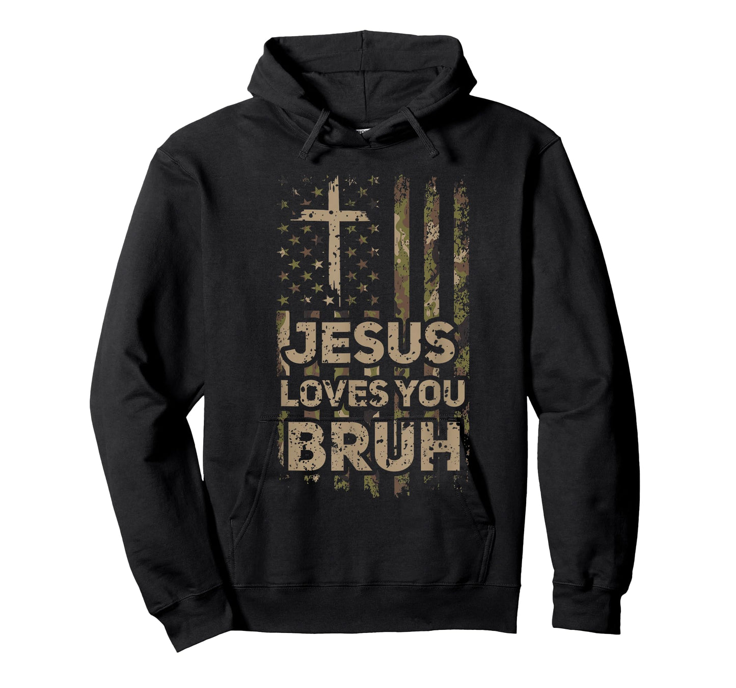 Jesus Loves You Bruh Camo Christian USA Flag Men Hunter T-Shirt