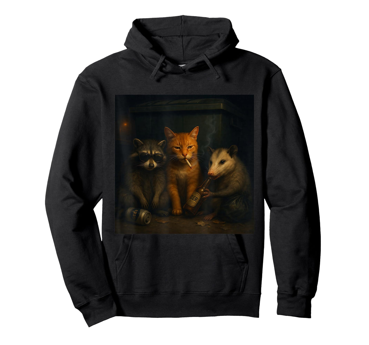 Cat Smoking Cigarette Racoon Opossum Funny Meme Cat T-Shirt