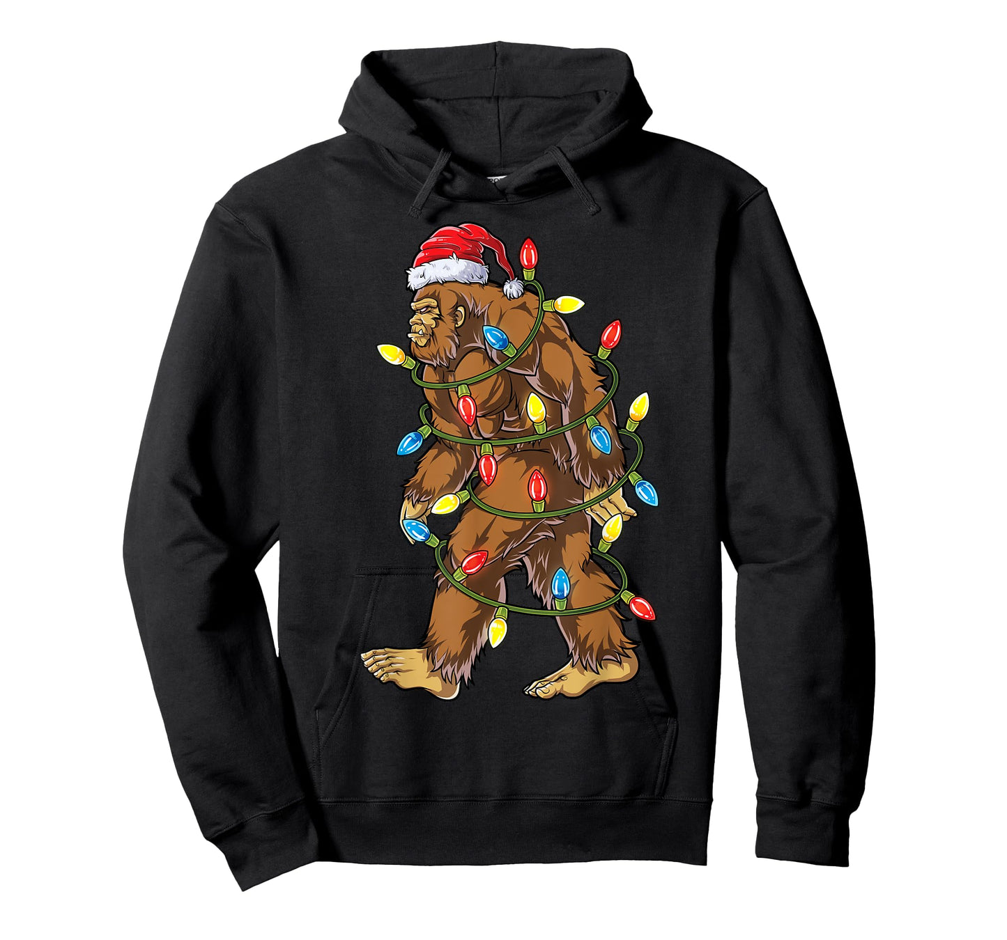Bigfoot Santa Christmas Tree Lights Xmas Boys Men Sasquatch Short Sleeve T-Shirt