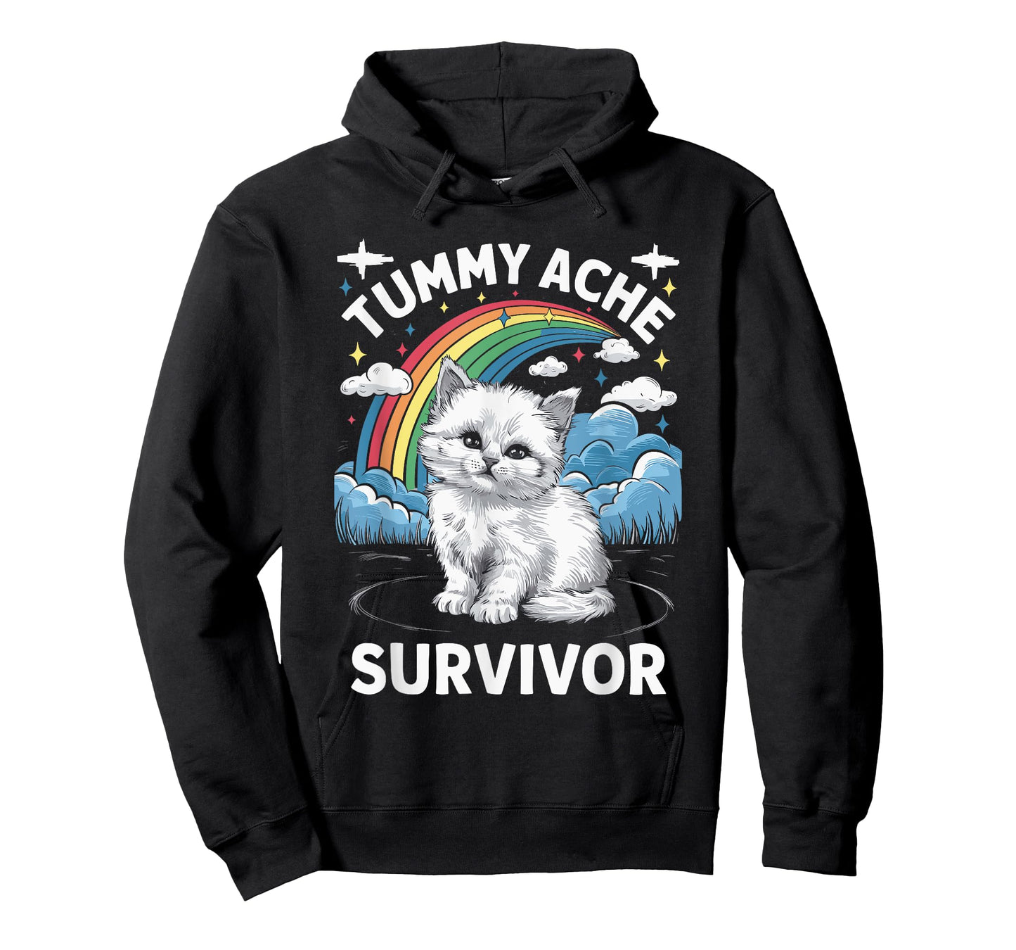 Oddly Specific Meme Stomach Ache Funny Black Tummy Ache Survivor Cat T-Shirt