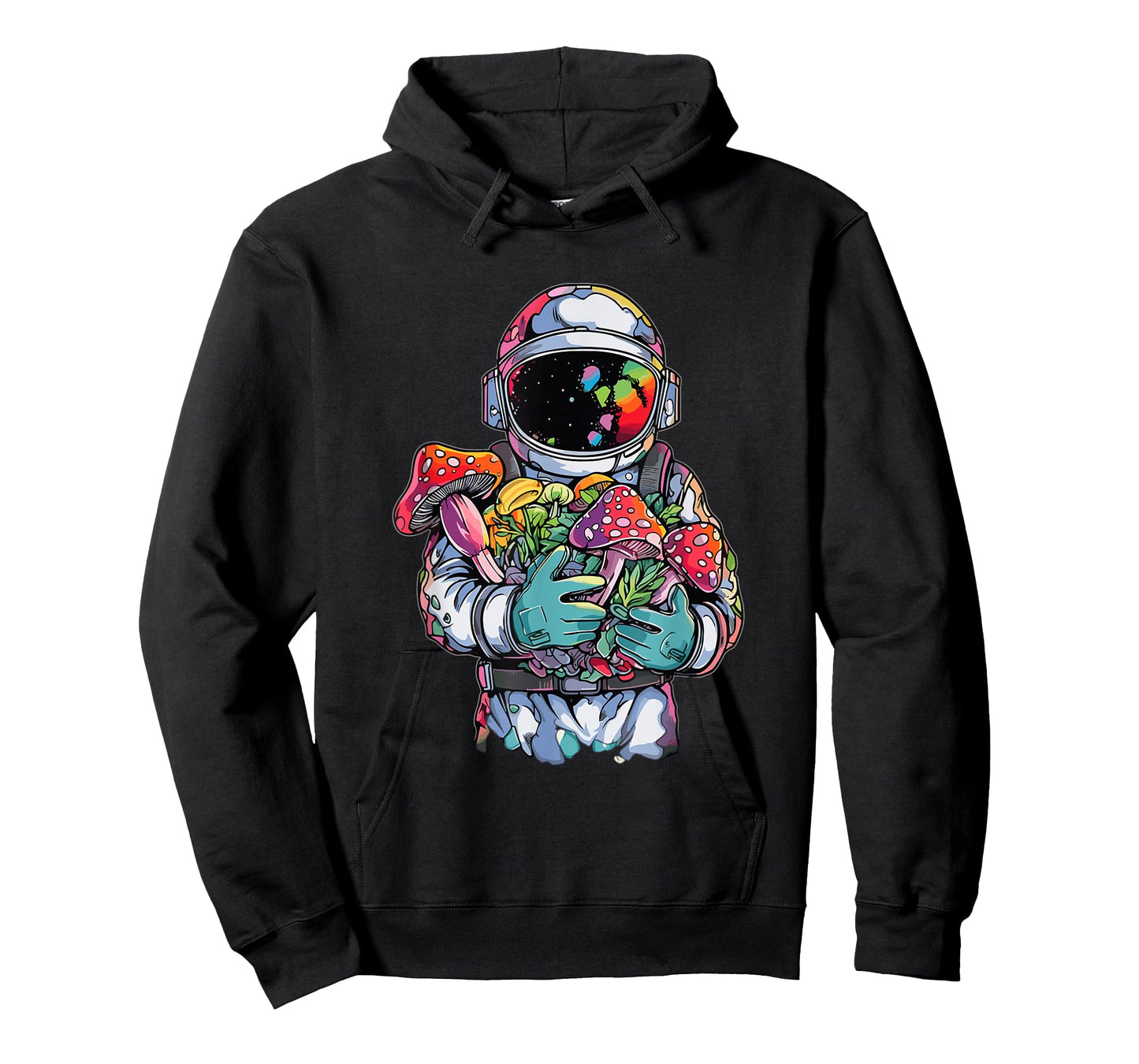 EDM DJ Festival Outfit Men & Women Trippy Astronaut Art EDM Mushroom Psychedelic Rave T-Shirt, Small, Black
