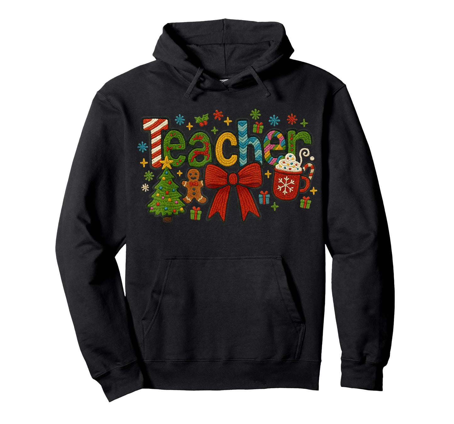 Christmas Teacher Faux Yarn Embroidery T-Shirt