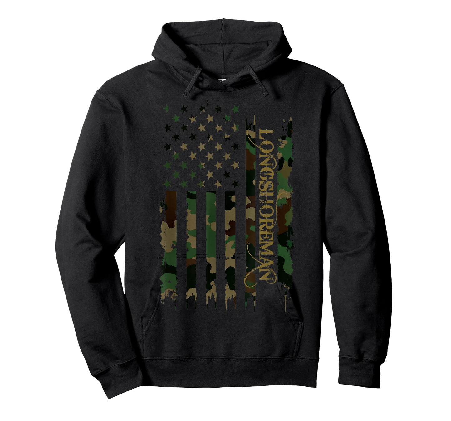 Longshoreman United States Distressed Camo w US Flag T-Shirt
