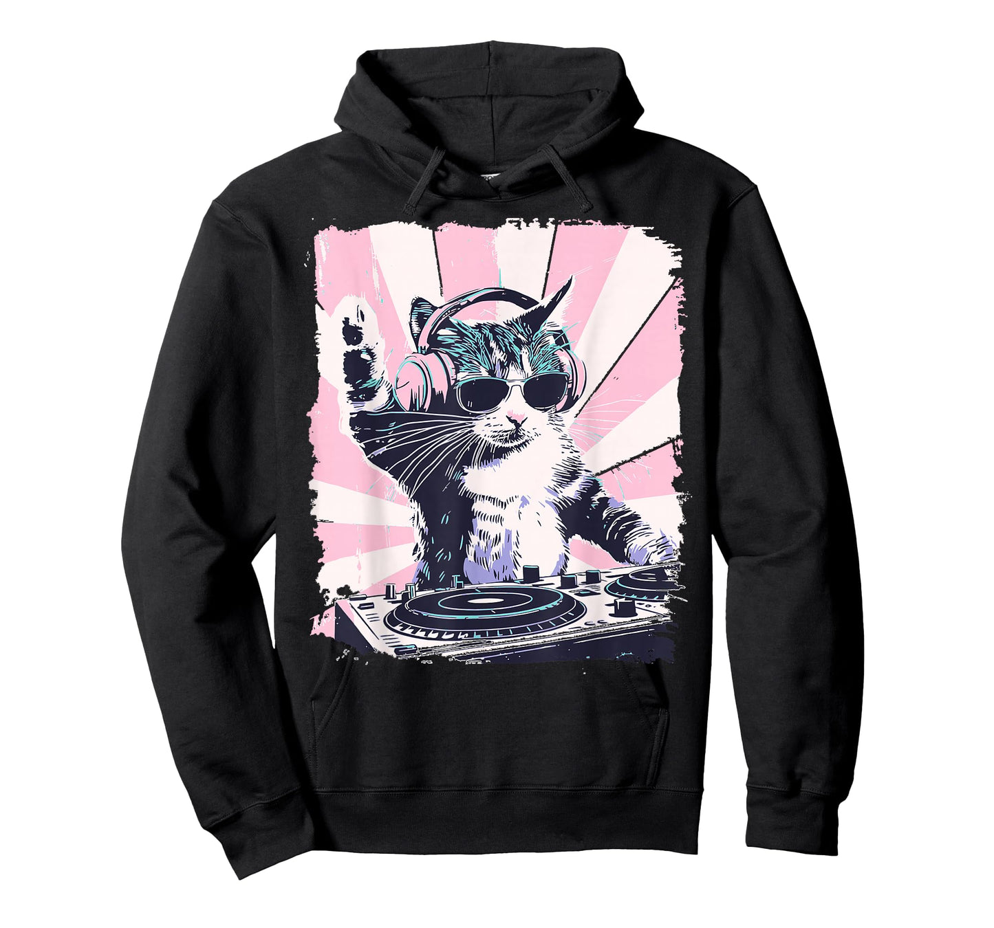 Funny DJ Cat with Headphones Retro Music Lover Art T-Shirt