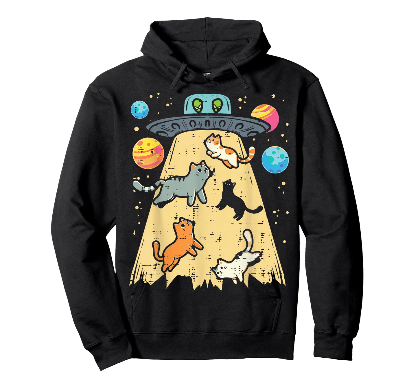 Alien Abduction Cats UFO Flying Saucer Space Women Girls Kid T-Shirt