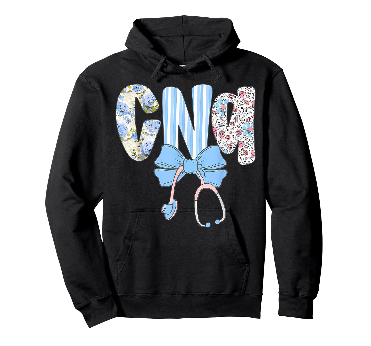 Coquette CNA Nurse Blue Floral Stethoscope Bow Cute Nurse T-Shirt