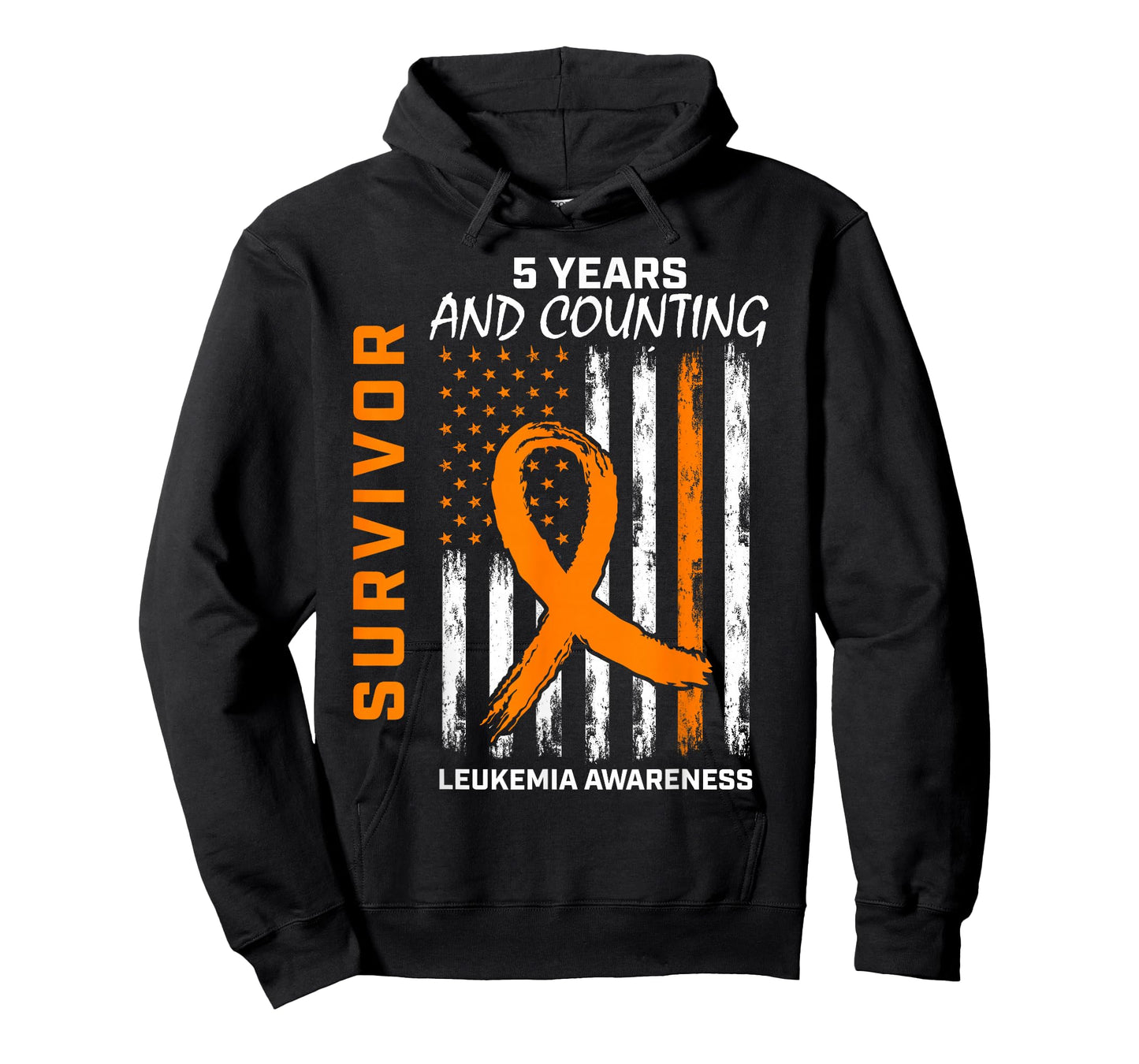 5 Years Cancer Free Orange Leukemia Survivor American Flag Women Kids Men T-Shirt